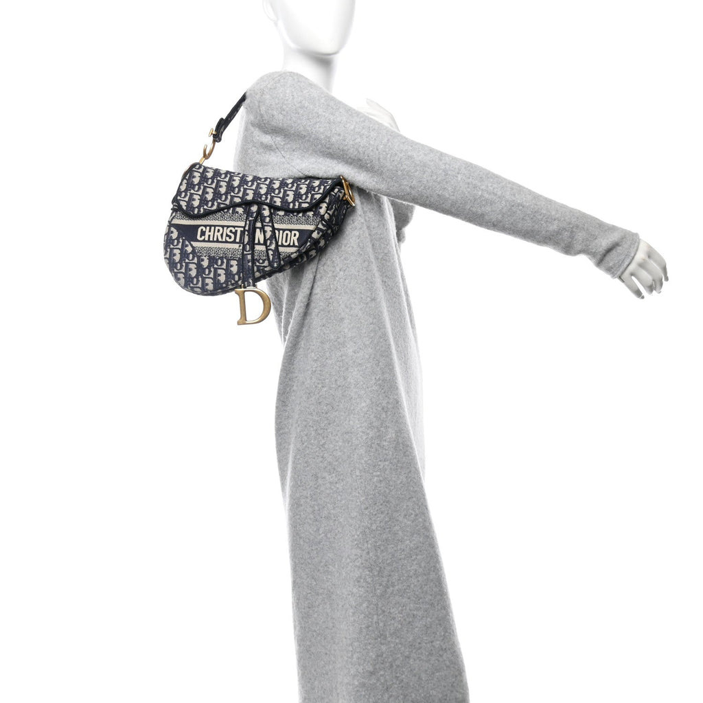 Oblique Embroidered Saddle Bag Blue