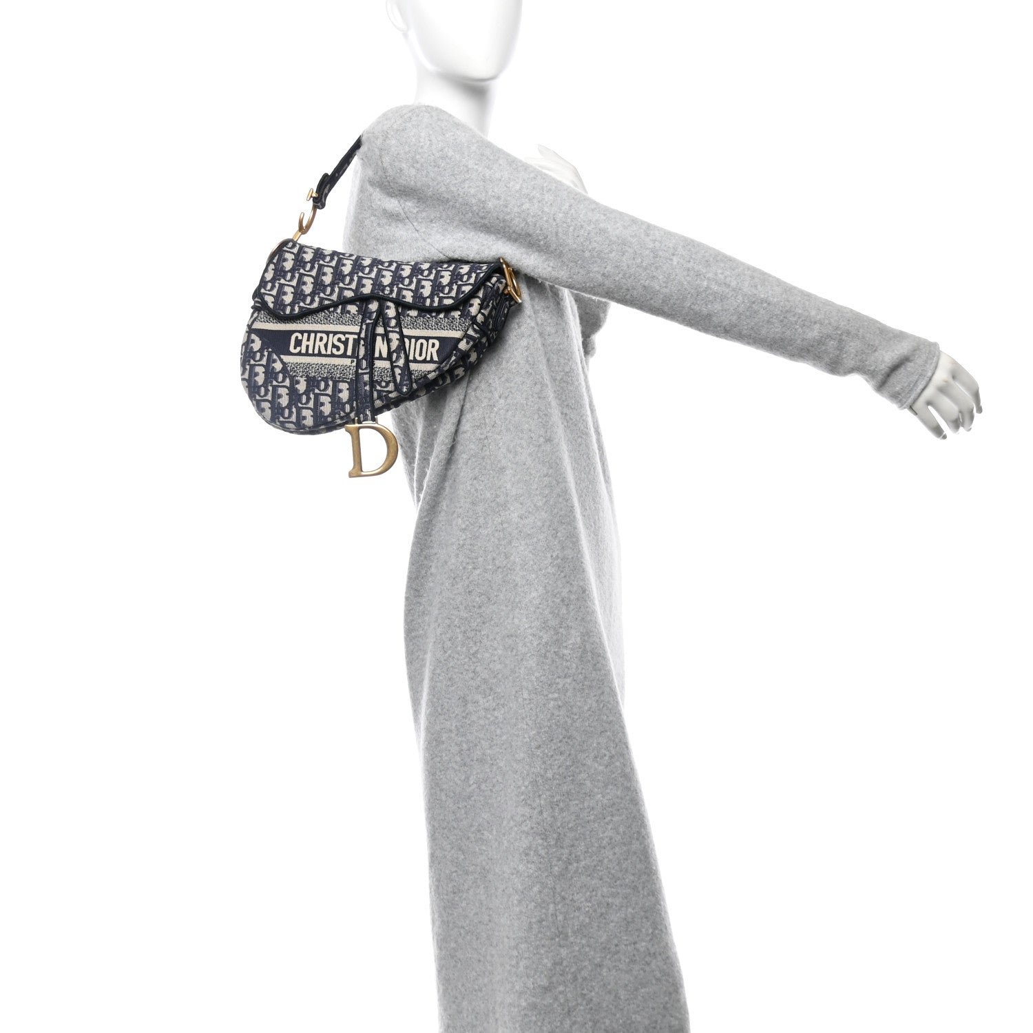 Oblique Embroidered Saddle Bag Blue