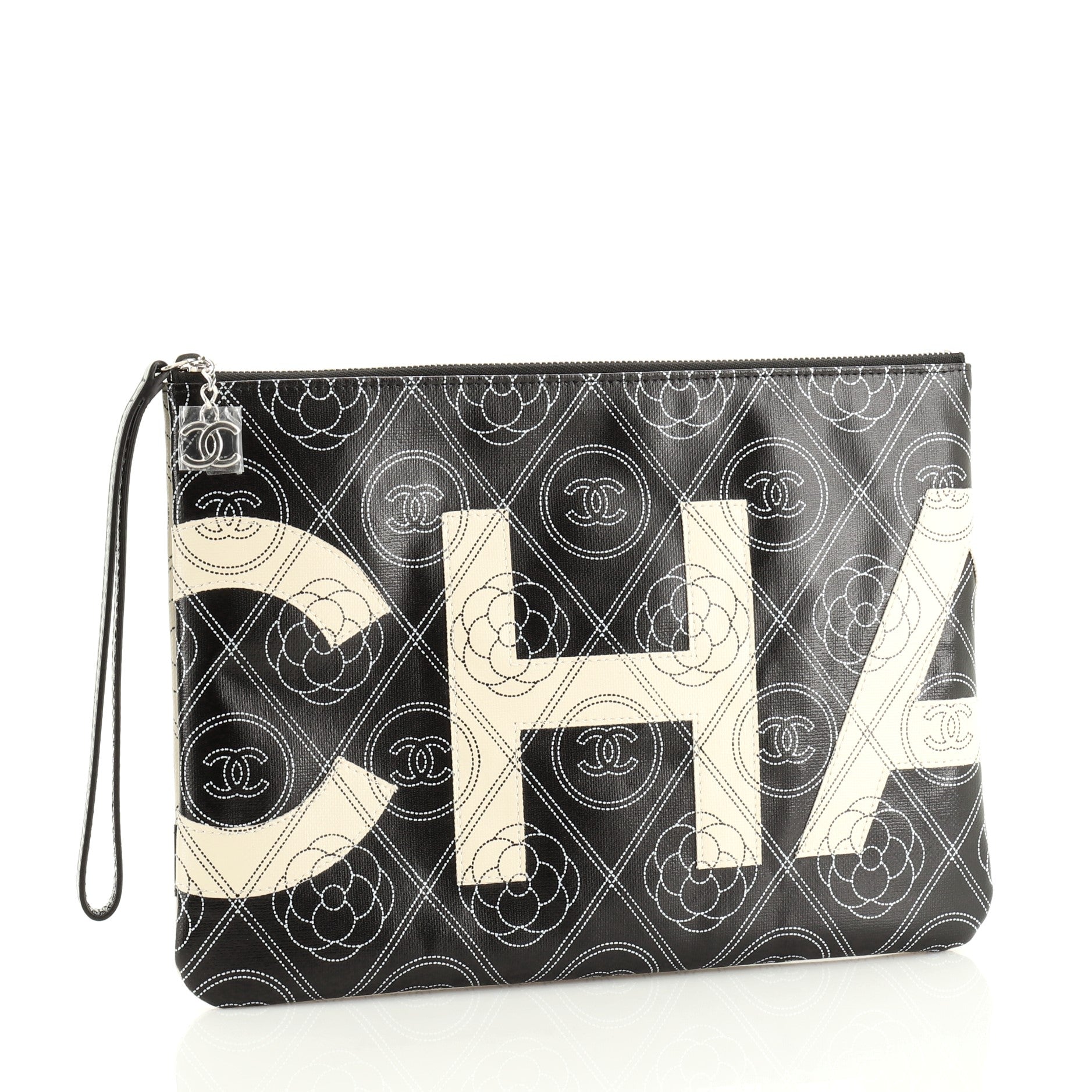 Camellia Logo Wristlet Clutch Printed Coated Canvas Medium