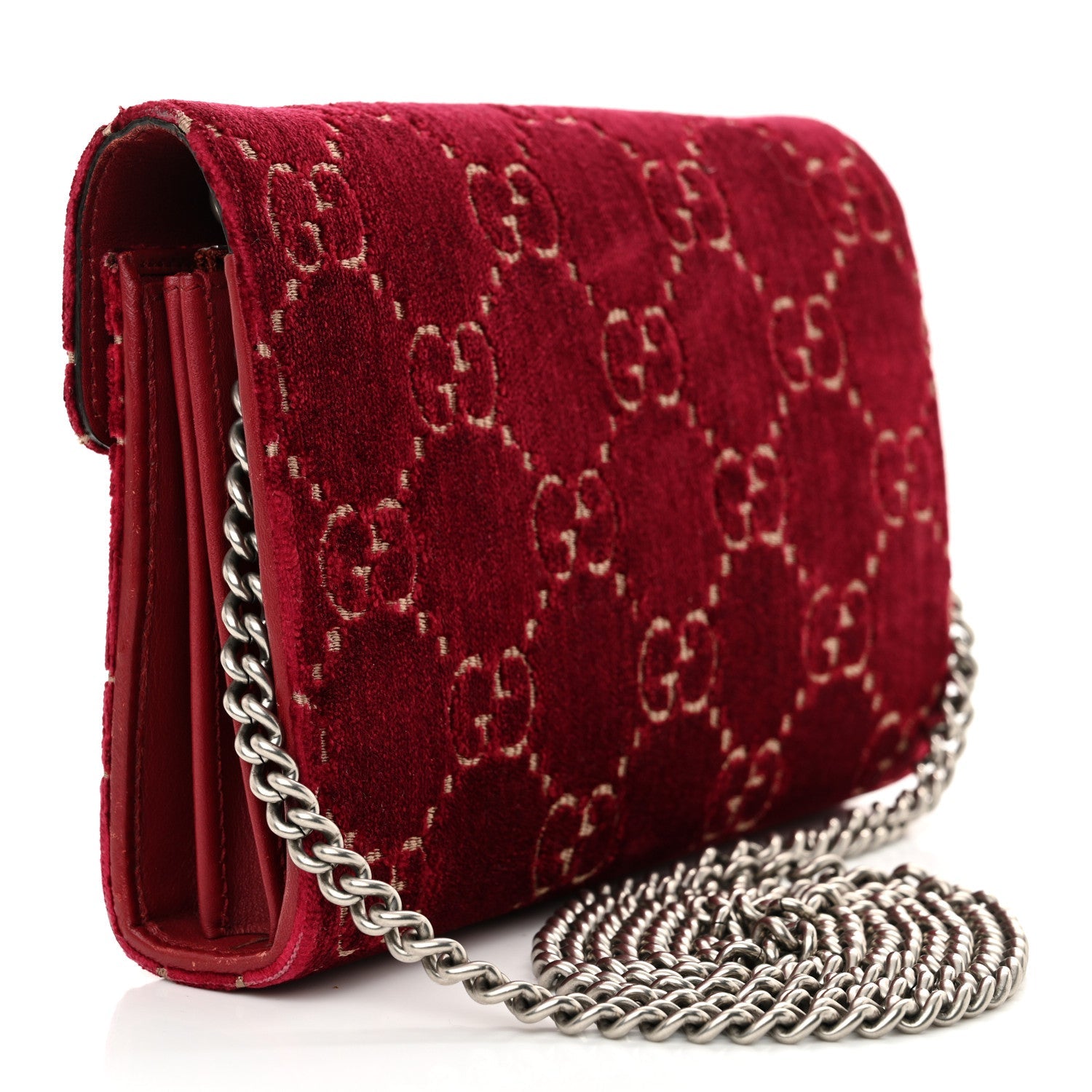 Velvet GG Monogram Mini Dionysus Chain Wallet Red Cipria