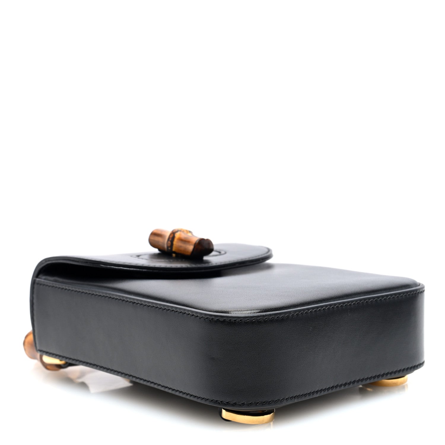 Calfskin Mini Bamboo Top Handle 3 Way Shoulder Bag Black