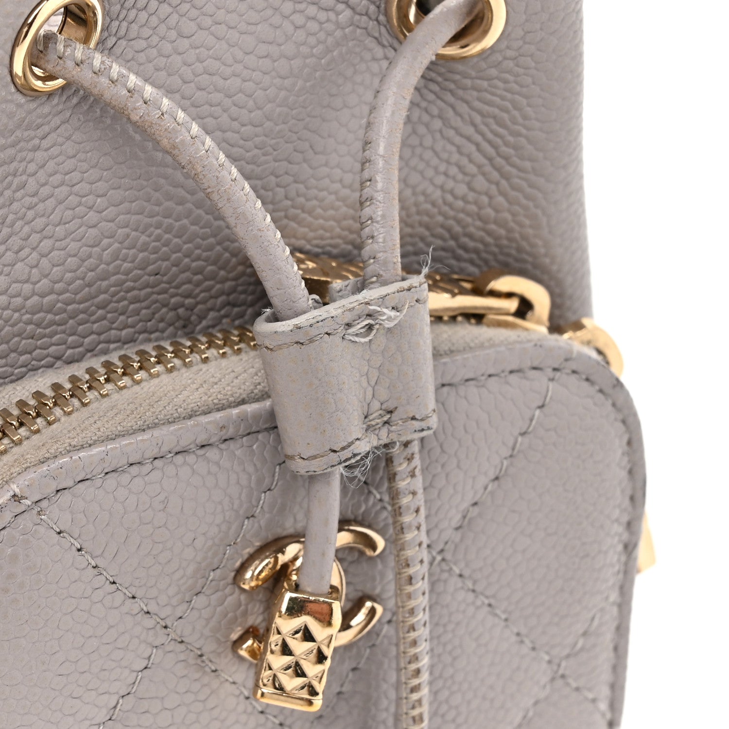 Caviar Quilted Mini CC Pocket Bucket Bag Grey