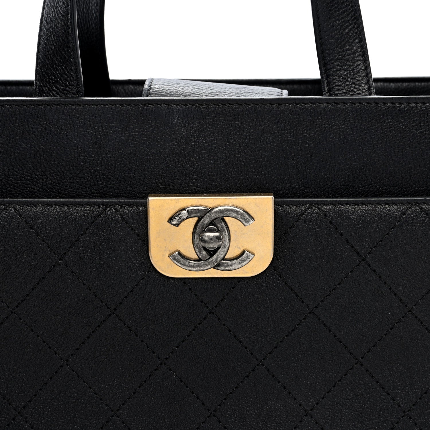 Calfskin Stitched Large Straight Lines Shopping Tote Black