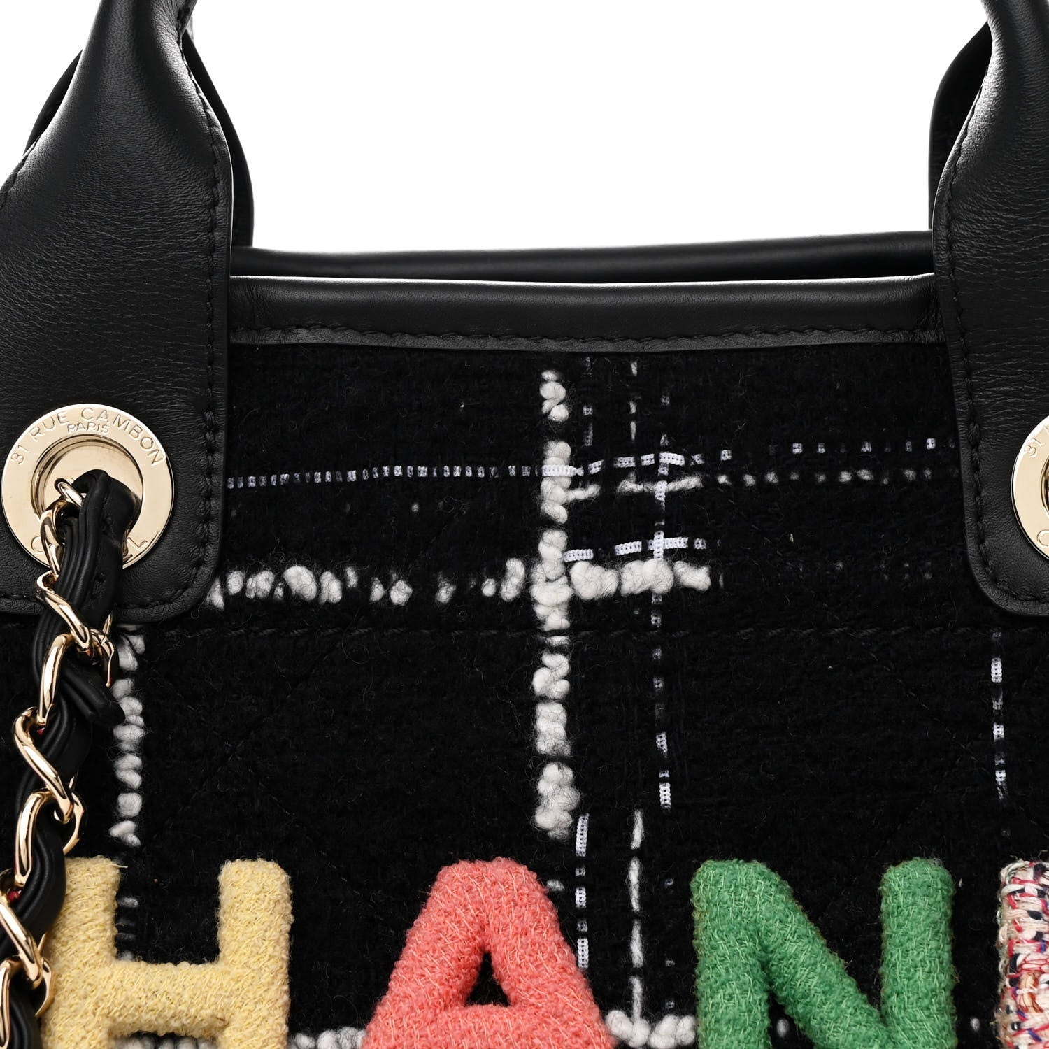 Tweed Medium Deauville Tote Black White Multicolor