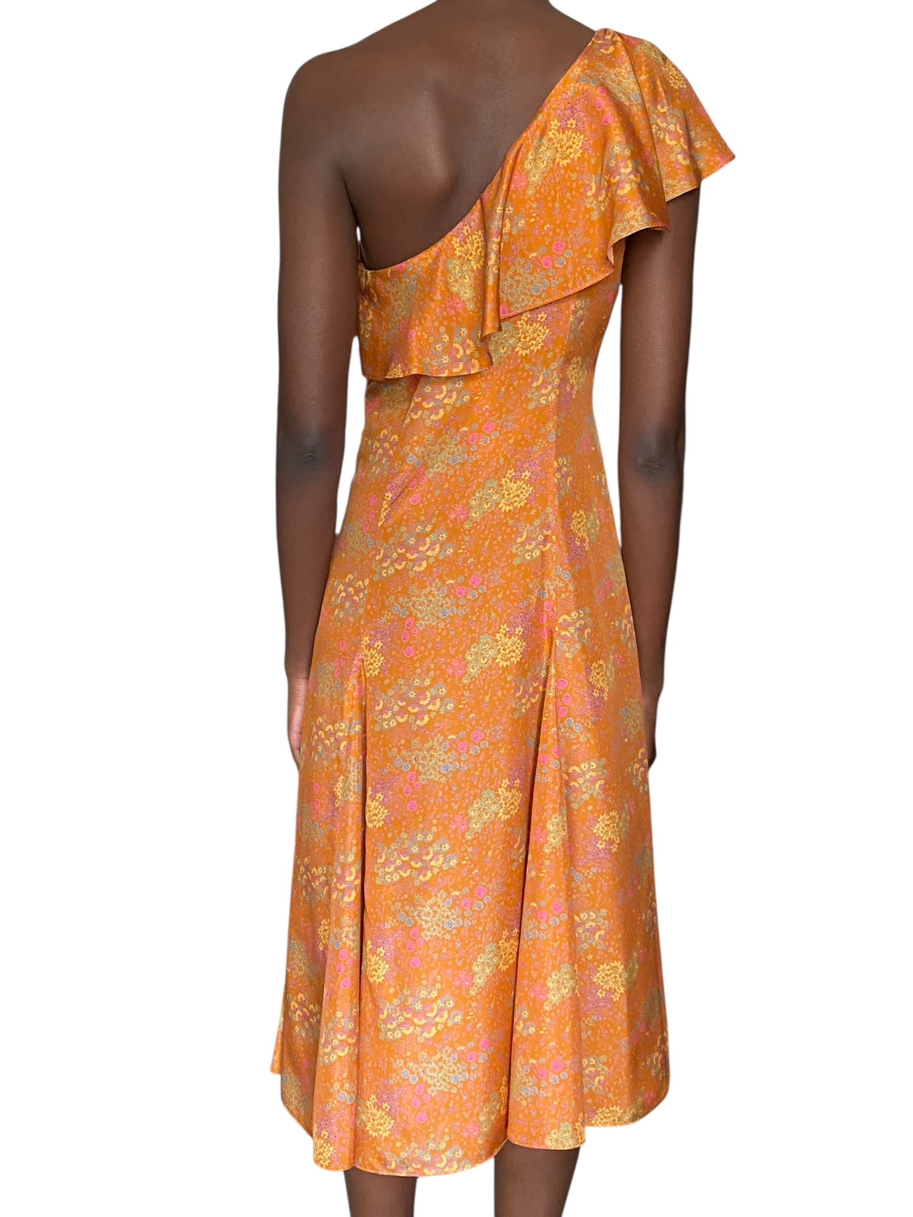Rebecca Taylor Orange Silk Floral Printed Ruffle Dress - US 2