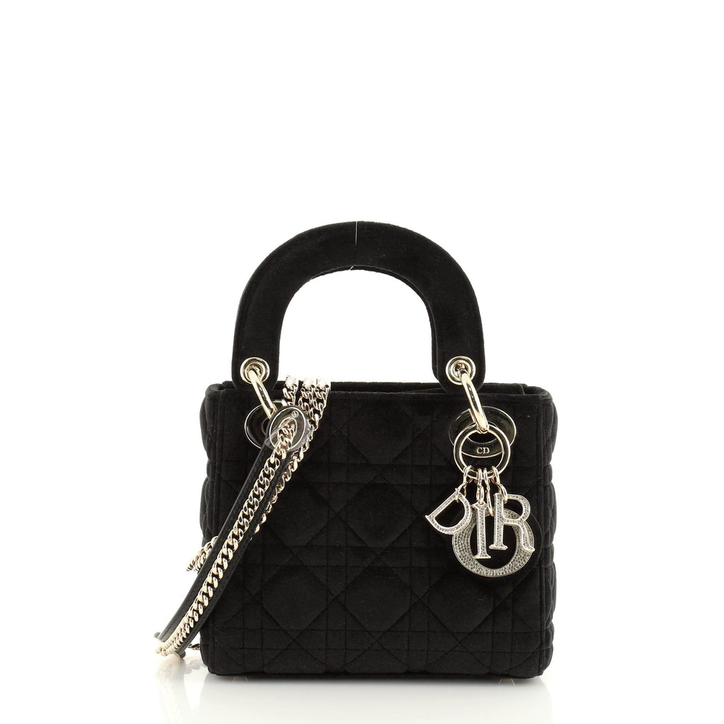 Lady Dior Chain Bag Cannage Quilt Velvet with Crystal Charms Mini