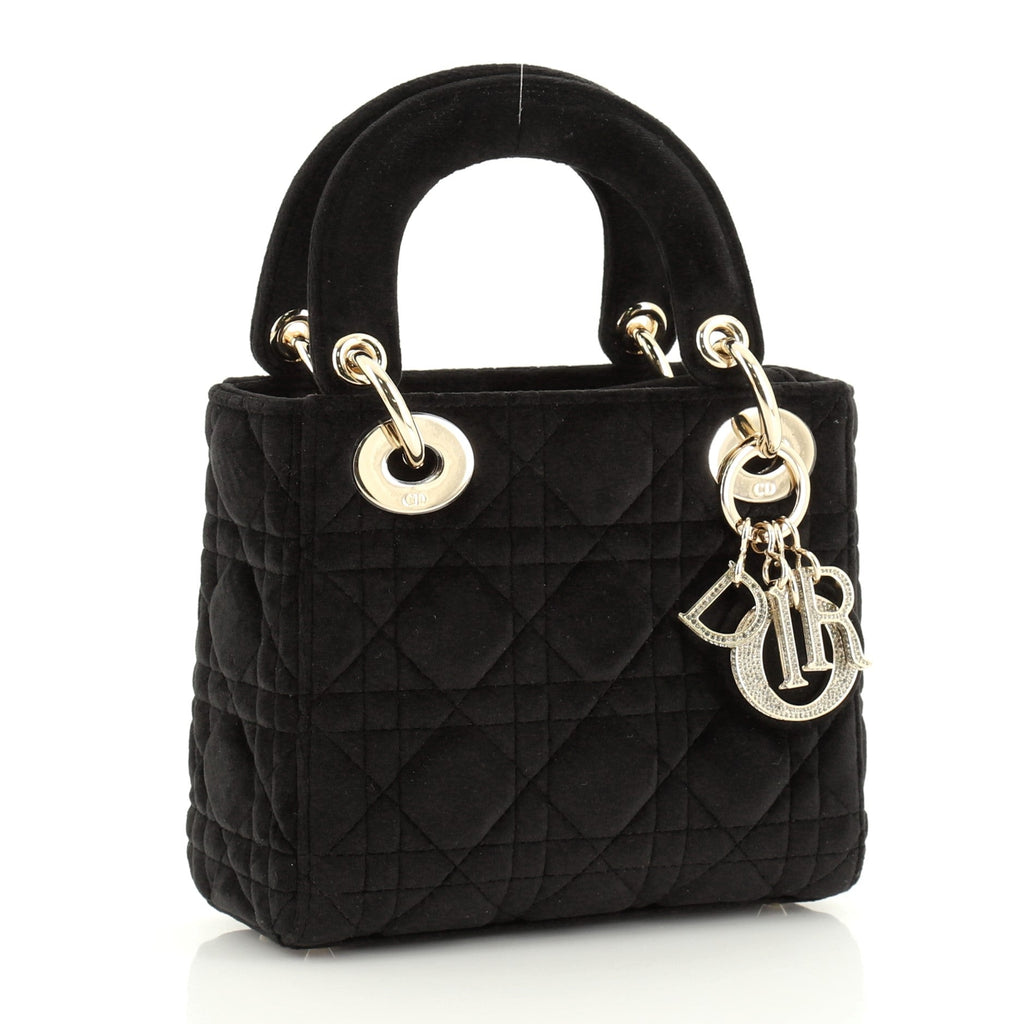 Lady Dior Chain Bag Cannage Quilt Velvet with Crystal Charms Mini