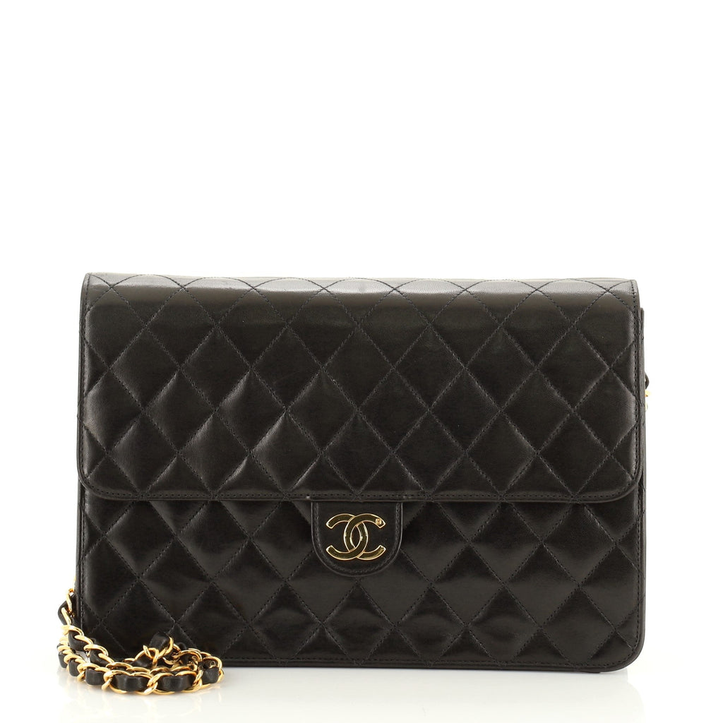 Vintage Clutch with Chain Quilted Leather Medium