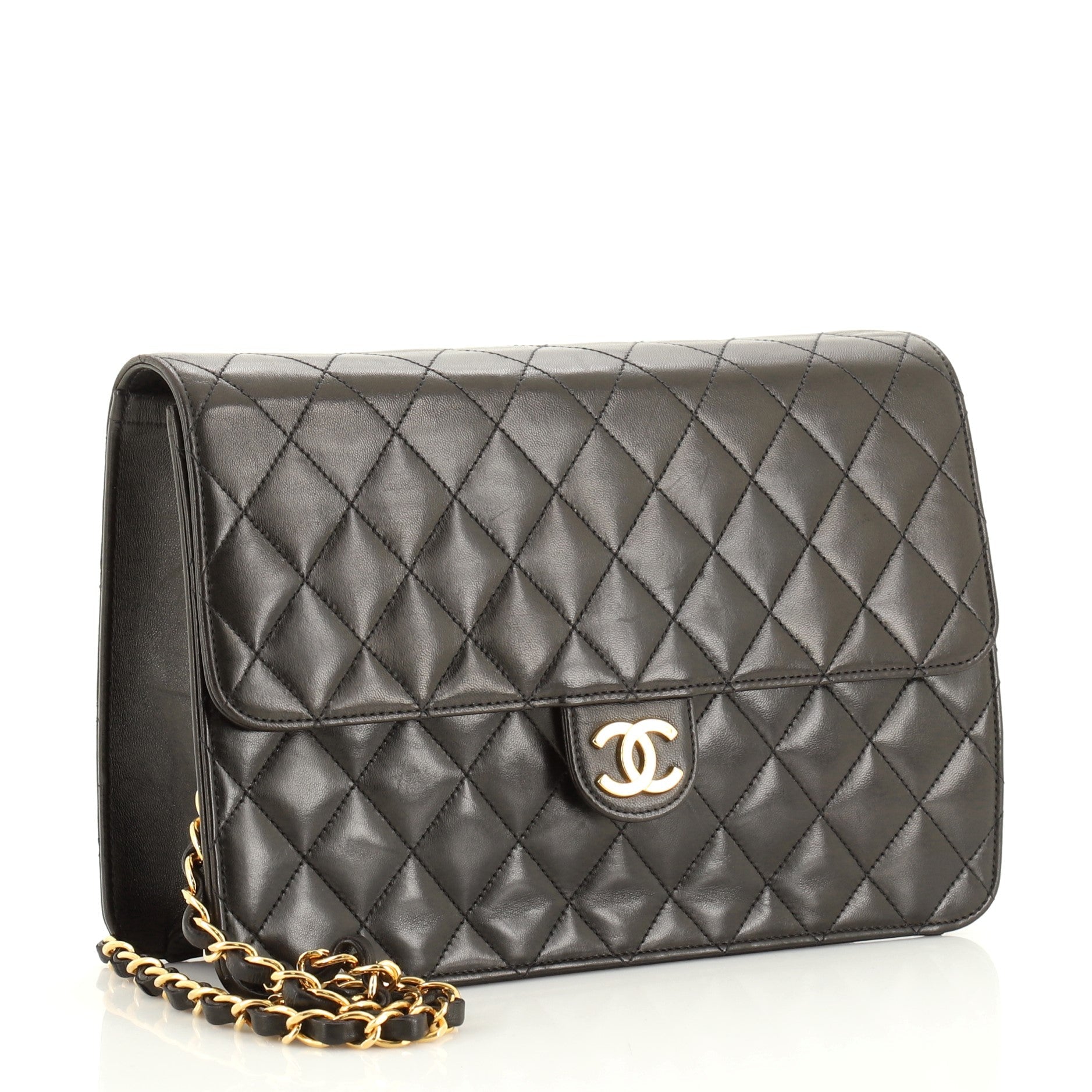 Vintage Clutch with Chain Quilted Leather Medium