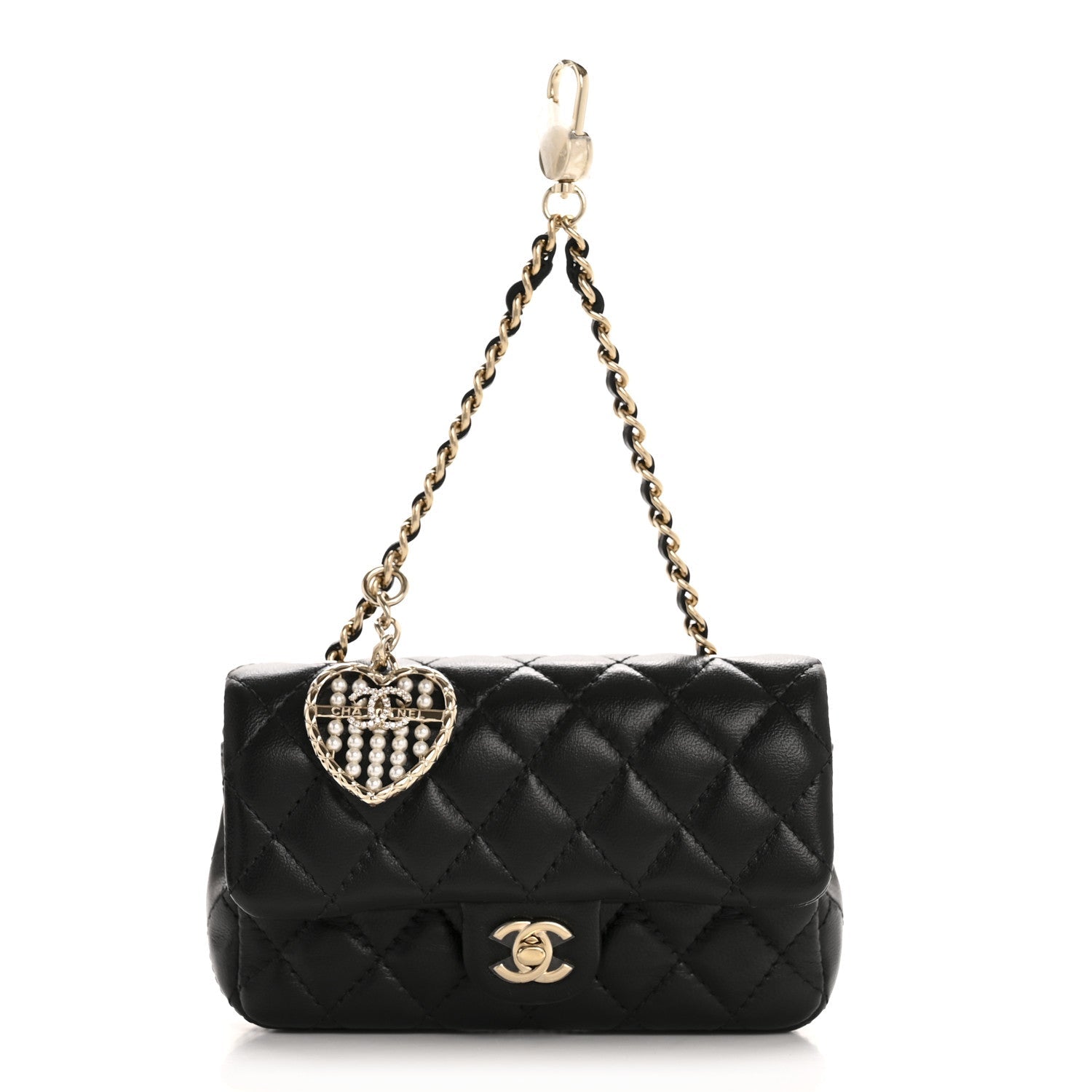 Lambskin Quilted Mini Double Flap With Hook Black