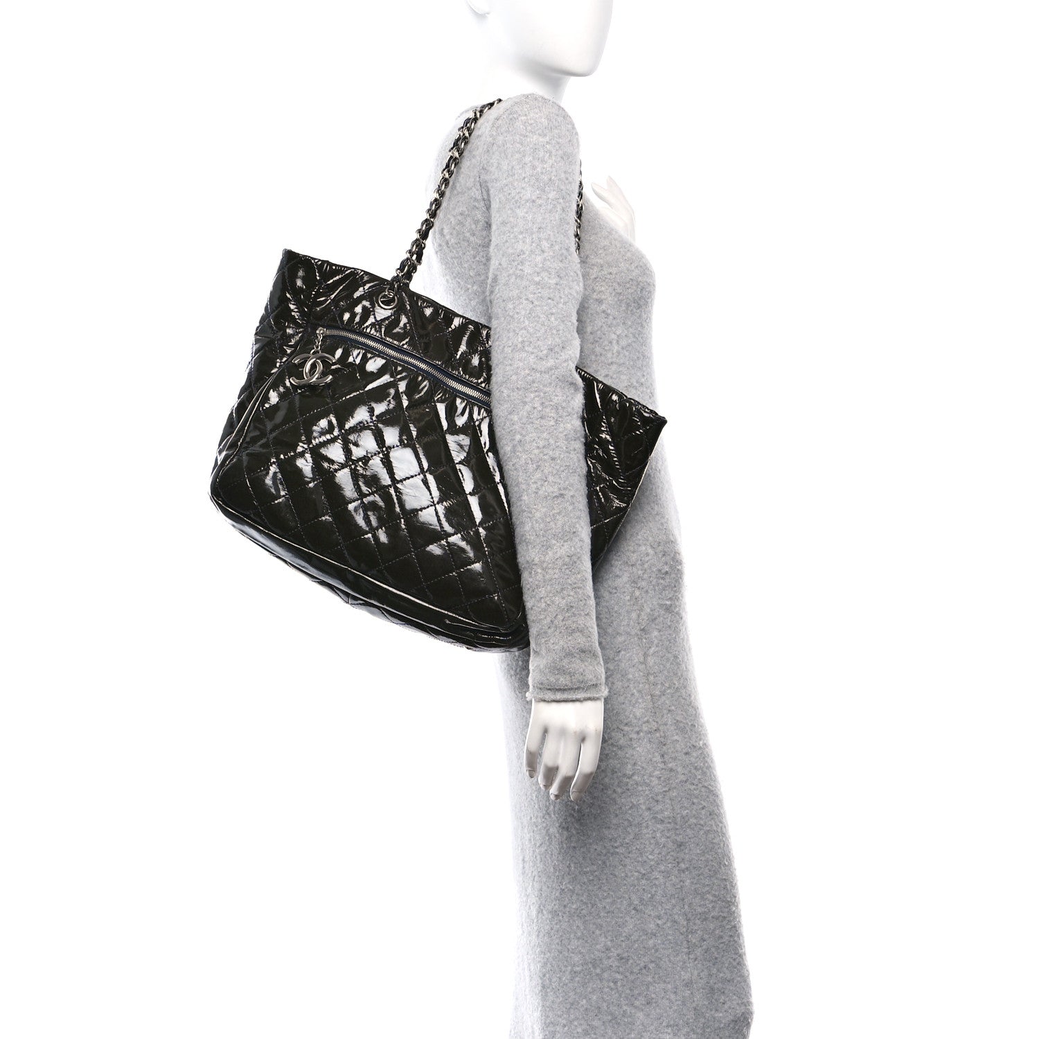 Patent Quilted Chic and Glitter Large Tote Navy Blue