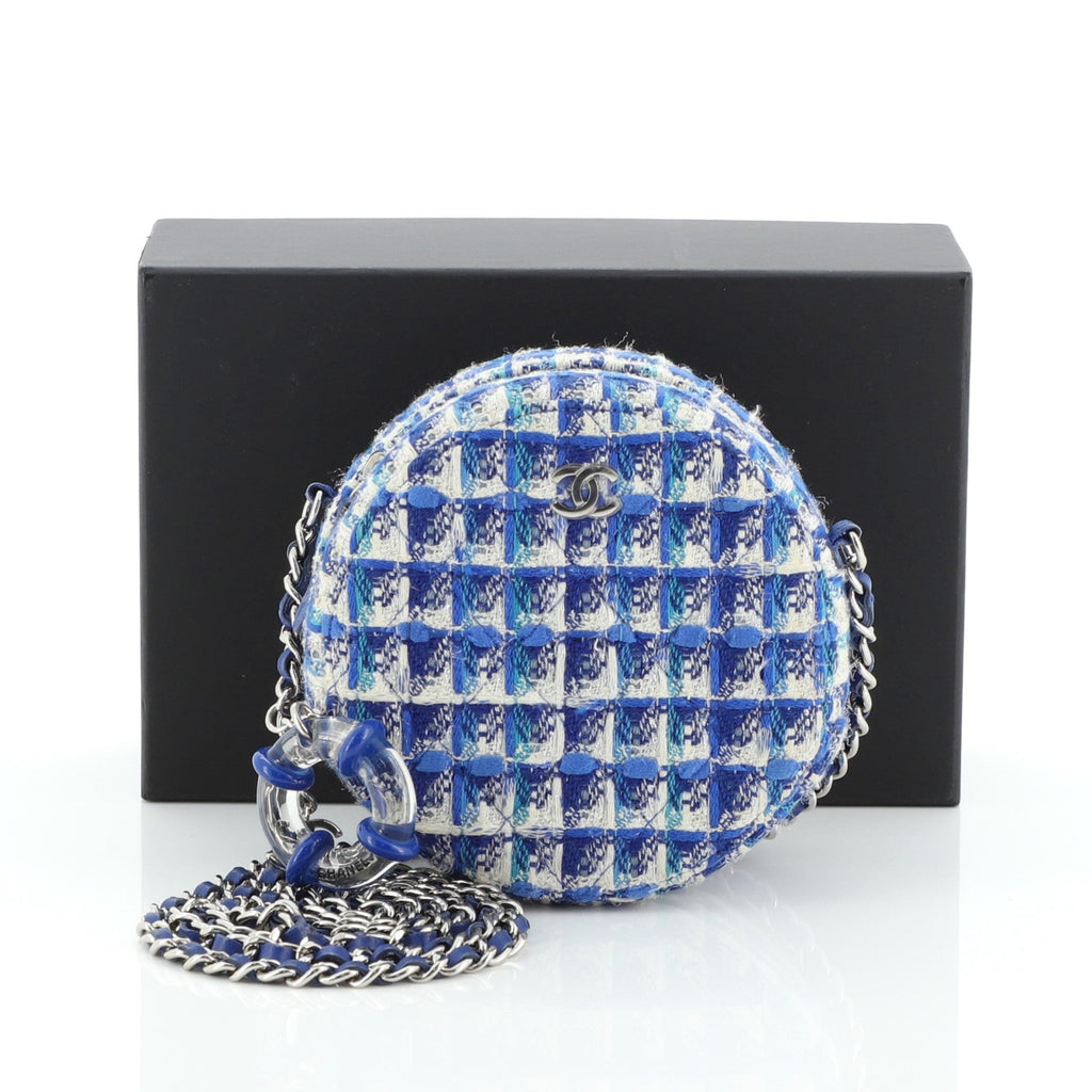 Lifesaver Round Clutch with Chain Quilted Tweed