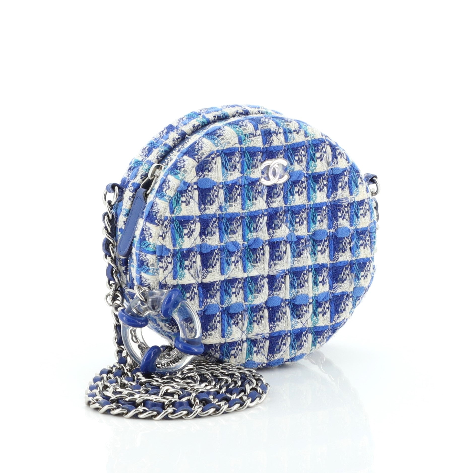 Lifesaver Round Clutch with Chain Quilted Tweed
