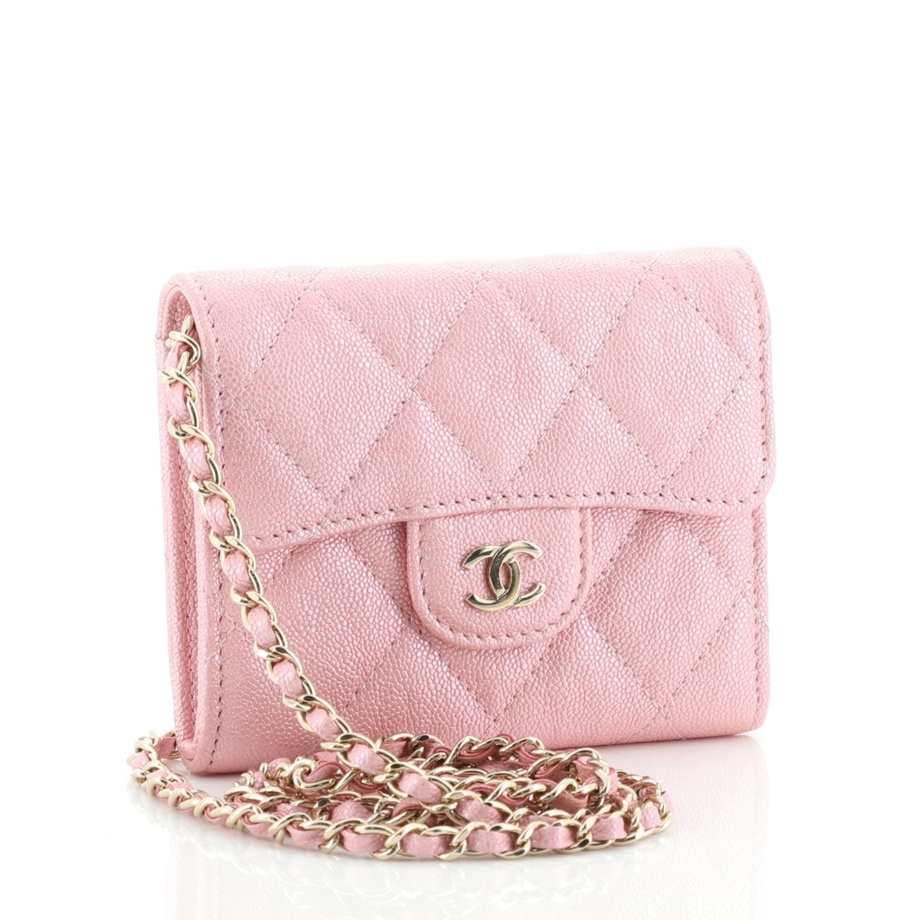 Classic Wallet on Chain Quilted Iridescent Caviar Mini