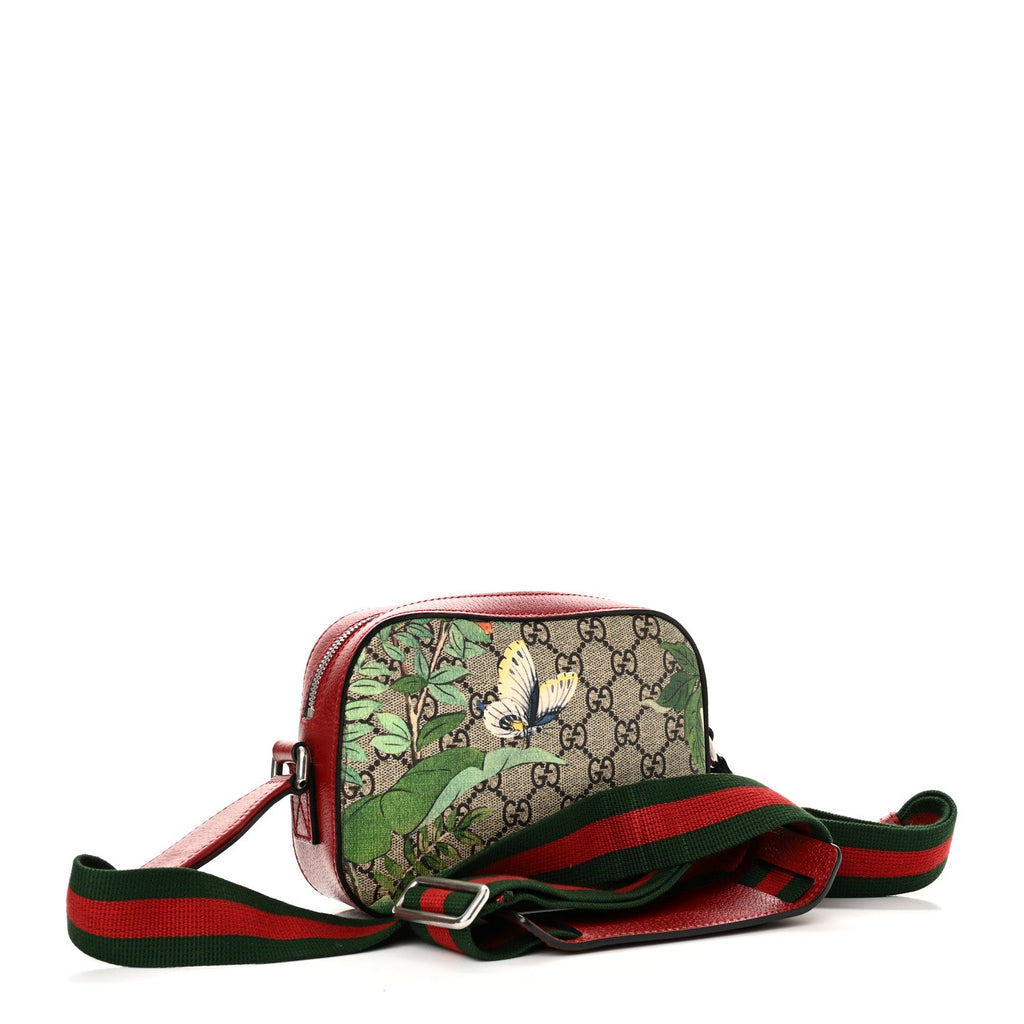 GG Supreme Monogram Tian Web Small Camera Bag Beige Multicolor Red