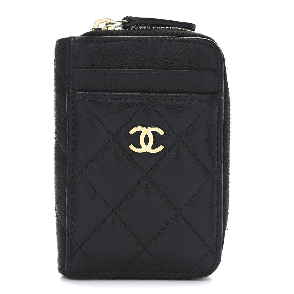Caviar Quilted Zip  Holder Black