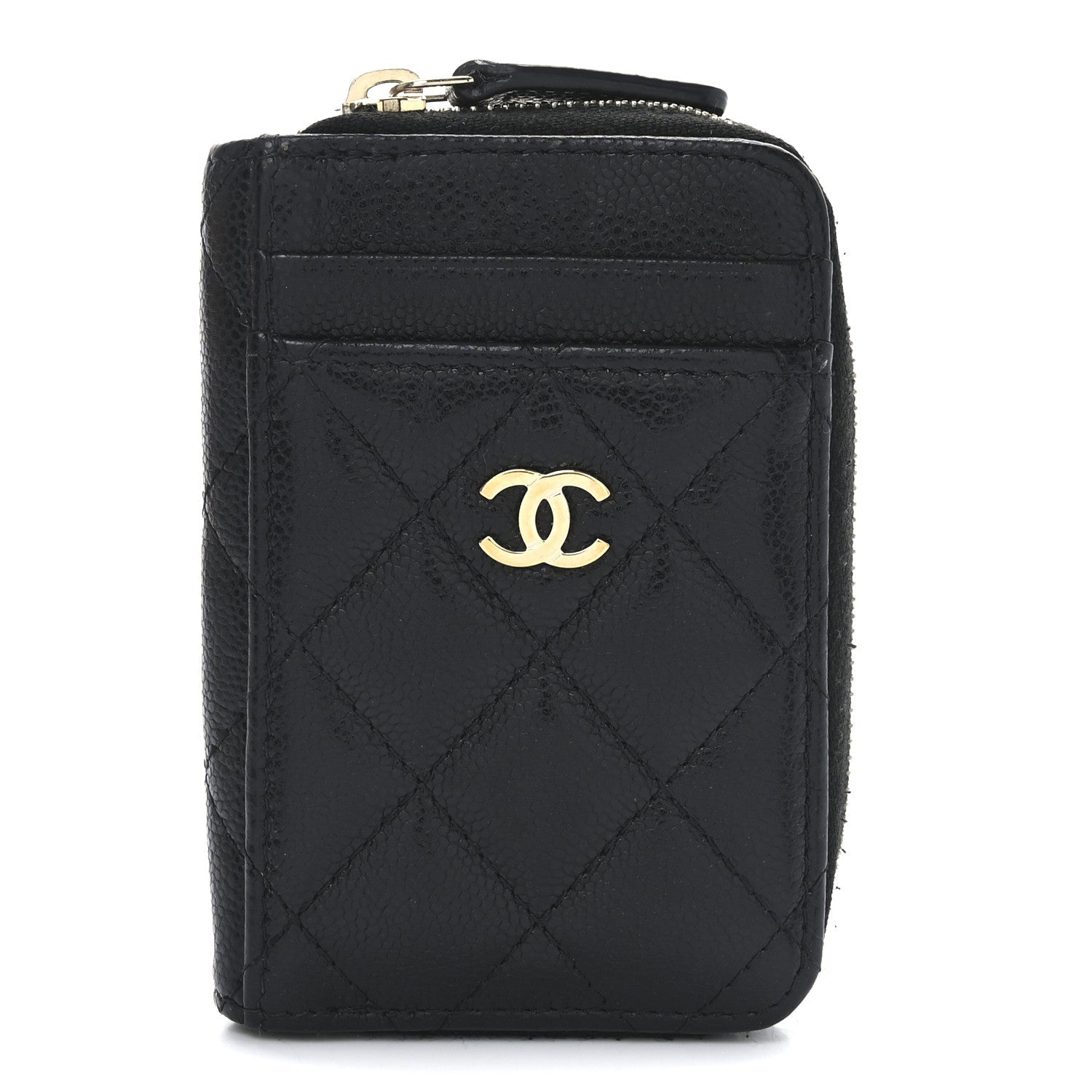 Caviar Quilted Zip  Holder Black