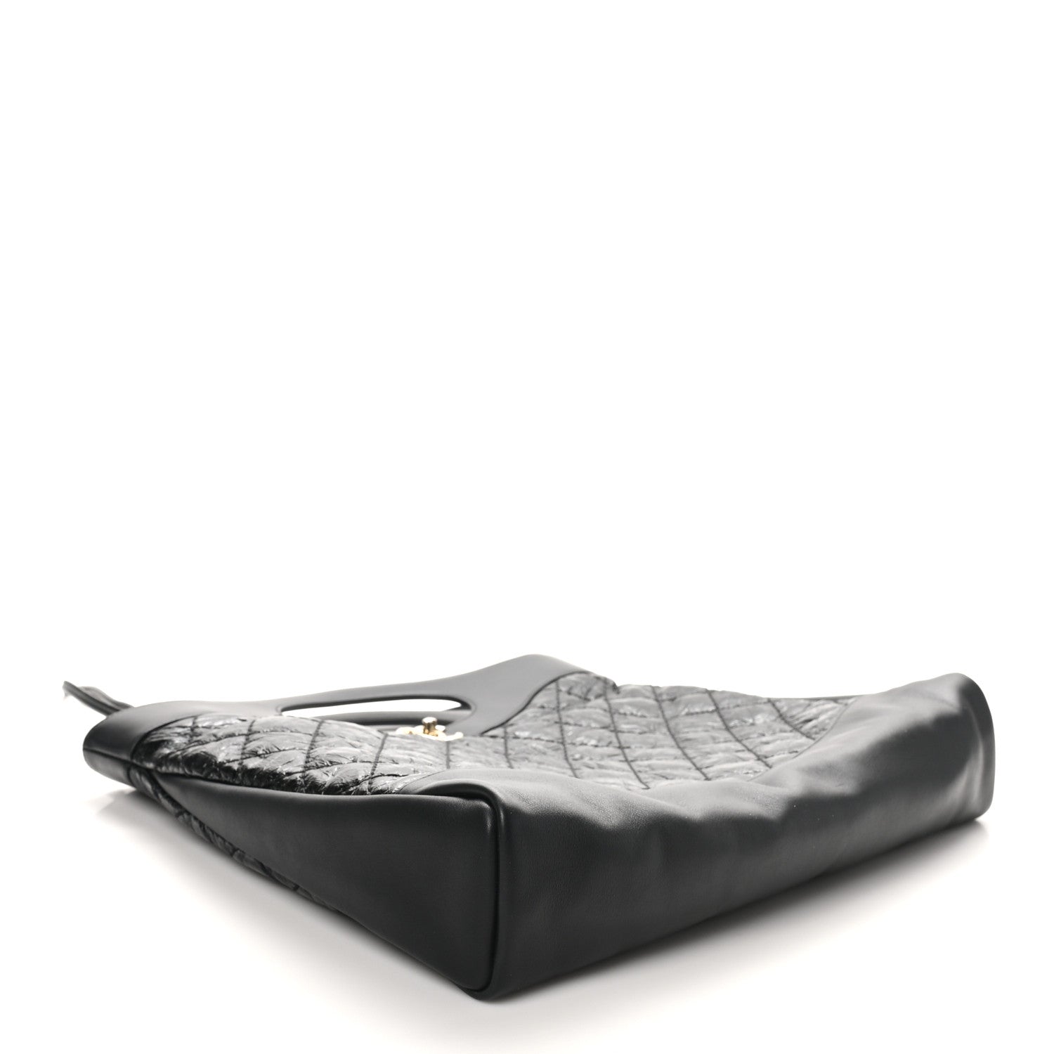 Crumpled Calfskin Quilted 31 Large Shopping Bag Black