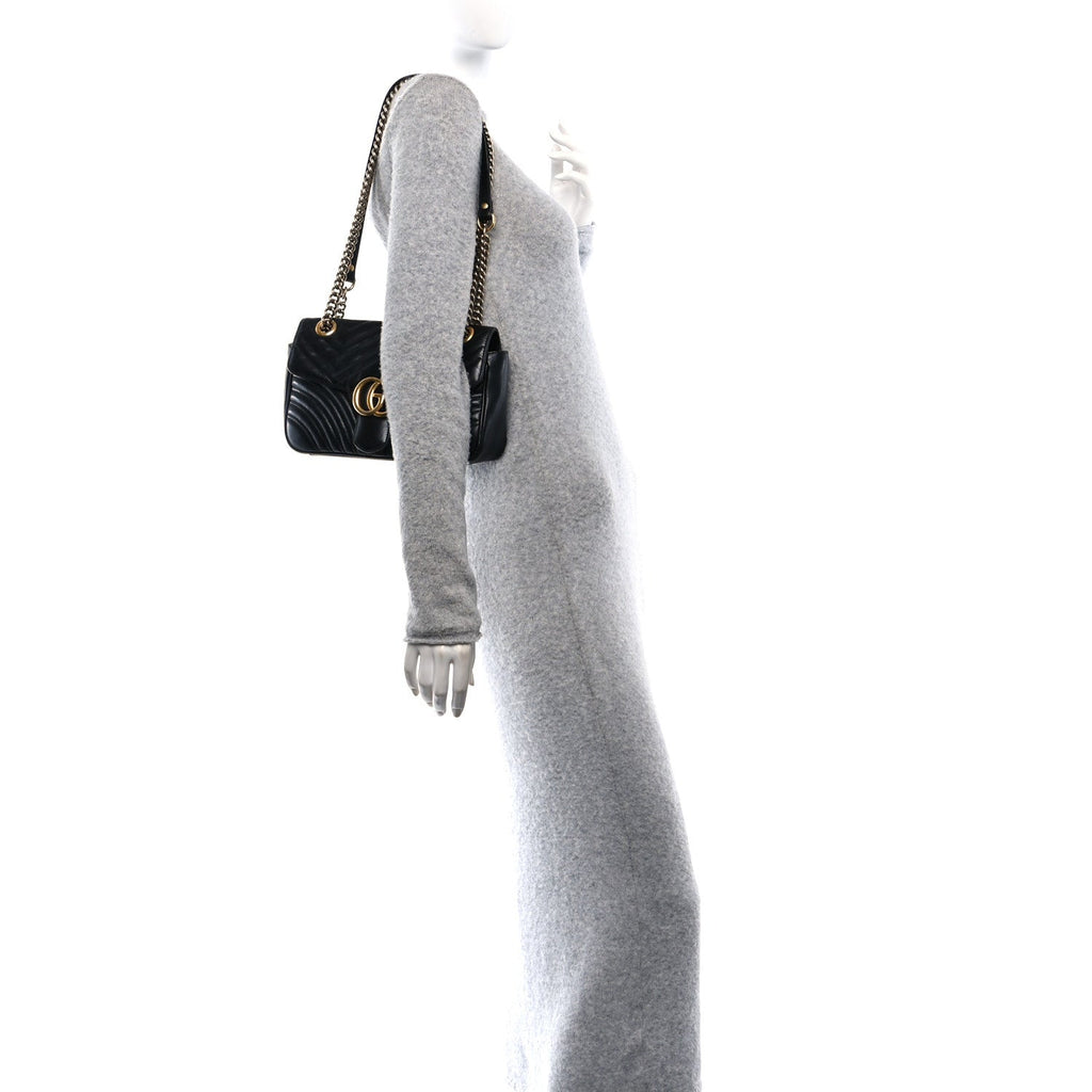 Calfskin Matelasse Small GG Marmont Shoulder Bag Black