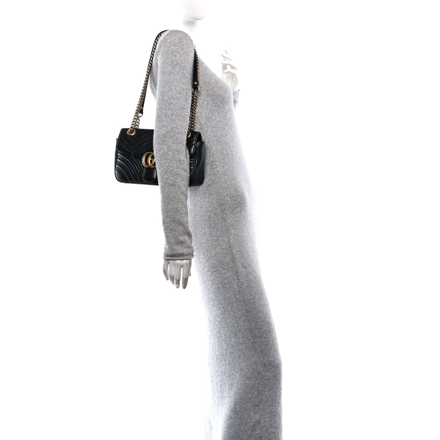 Calfskin Matelasse Small GG Marmont Shoulder Bag Black