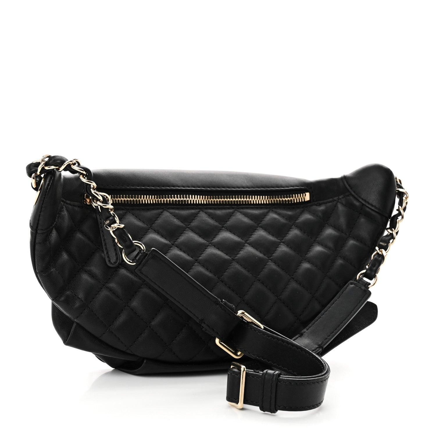 Lambskin Quilted Waist Bag Fanny Pack Black
