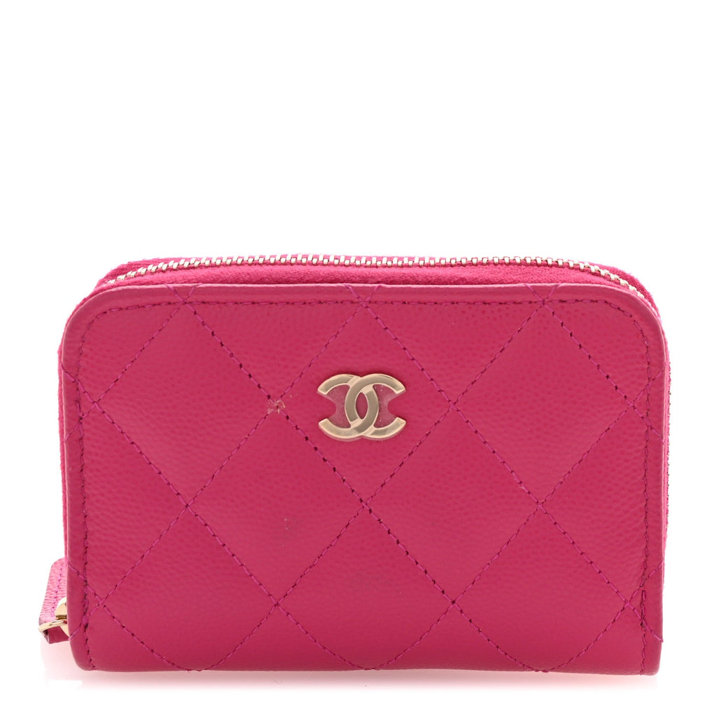 Caviar Quilted Zip Coin Purse Fuchsia