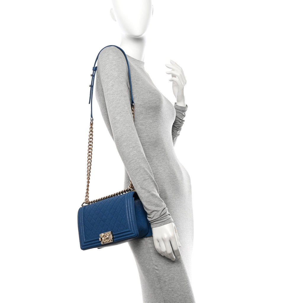 Caviar Quilted Medium Boy Flap Blue