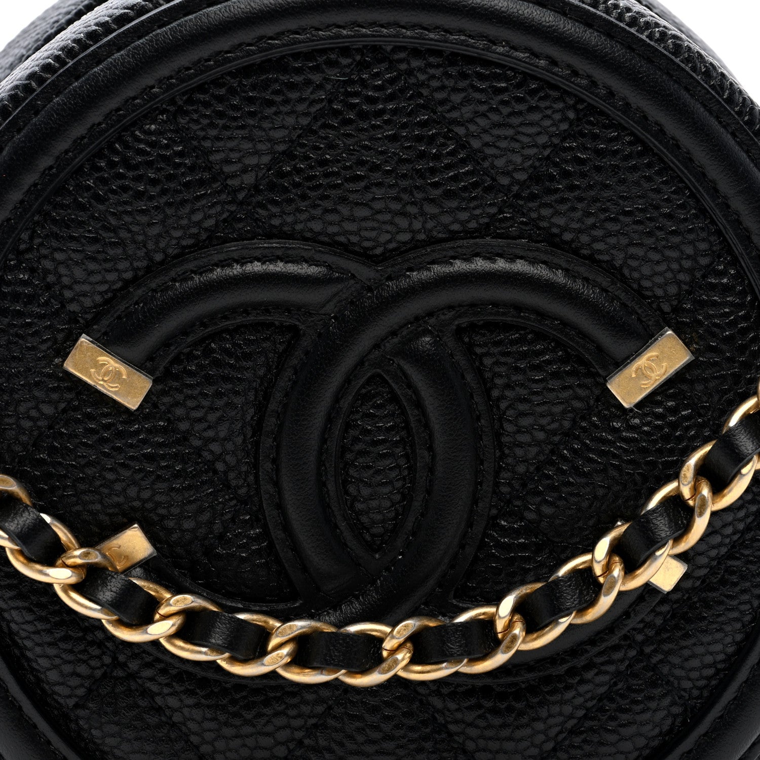 Caviar Quilted Round Filigree Crossbody Black