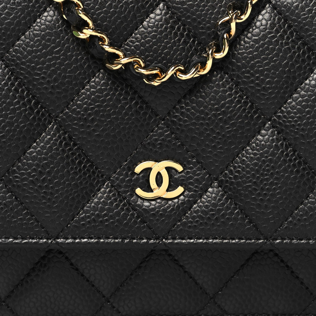Caviar Quilted Wallet on Chain WOC Black