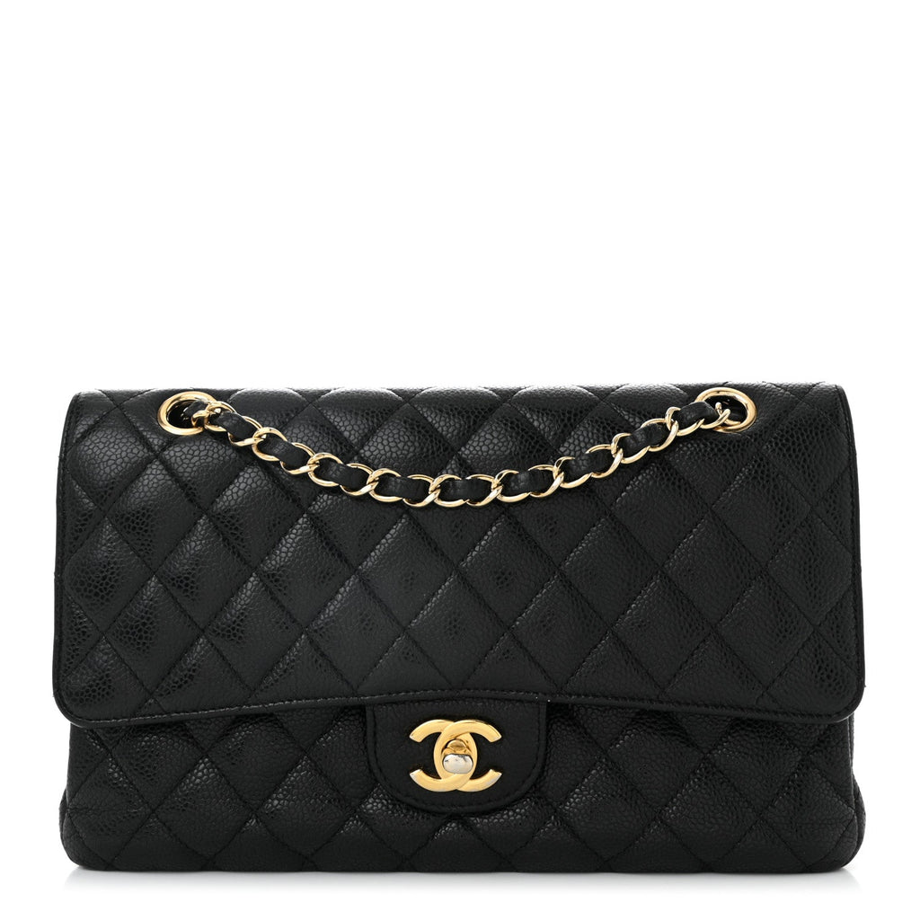 Caviar Quilted Medium Double Flap Black
