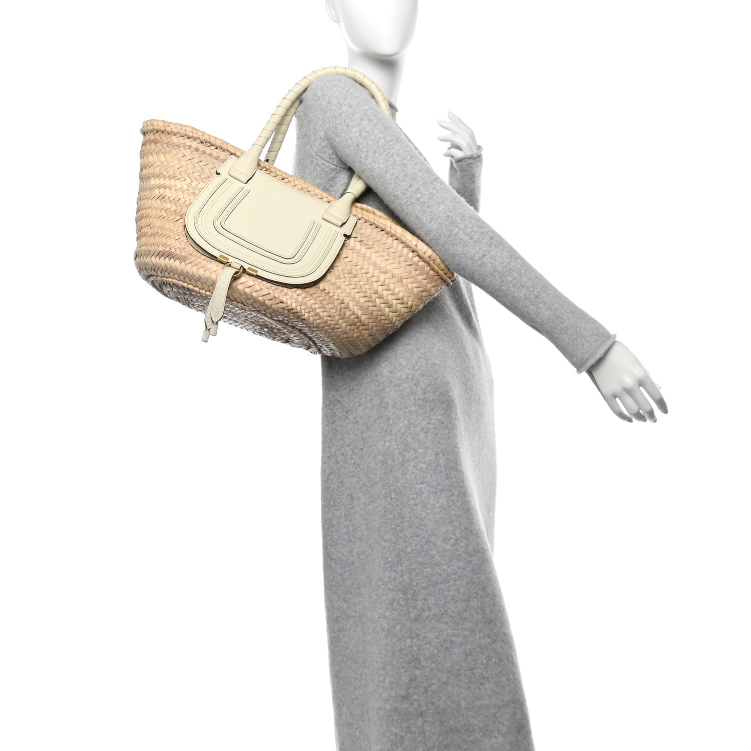 Raffia Grain Calfskin Medium Marcie Basket White
