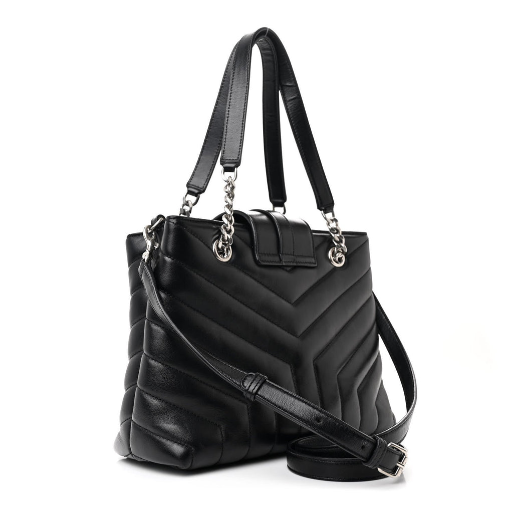 Calfskin Y Quilted Monogram Small Loulou Shopper Black