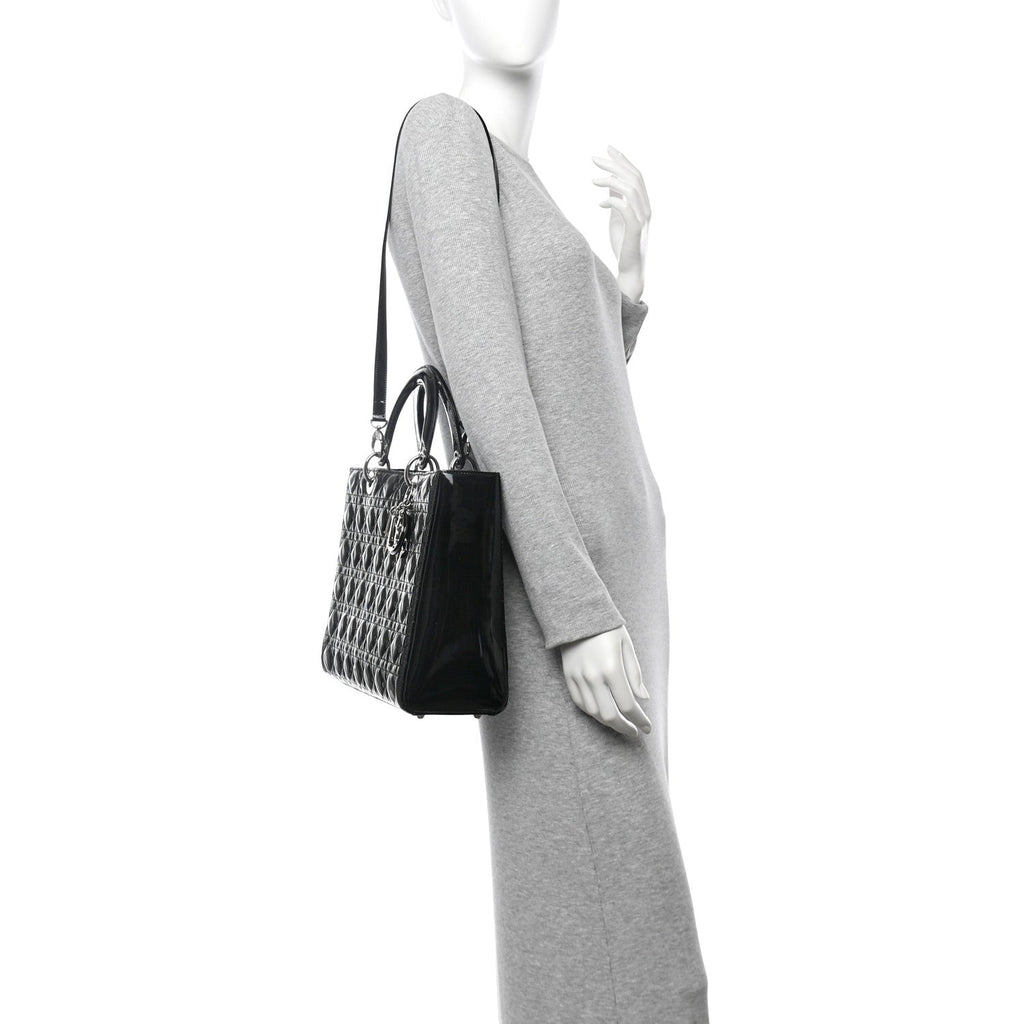 Patent Cannage Large Lady Dior Black