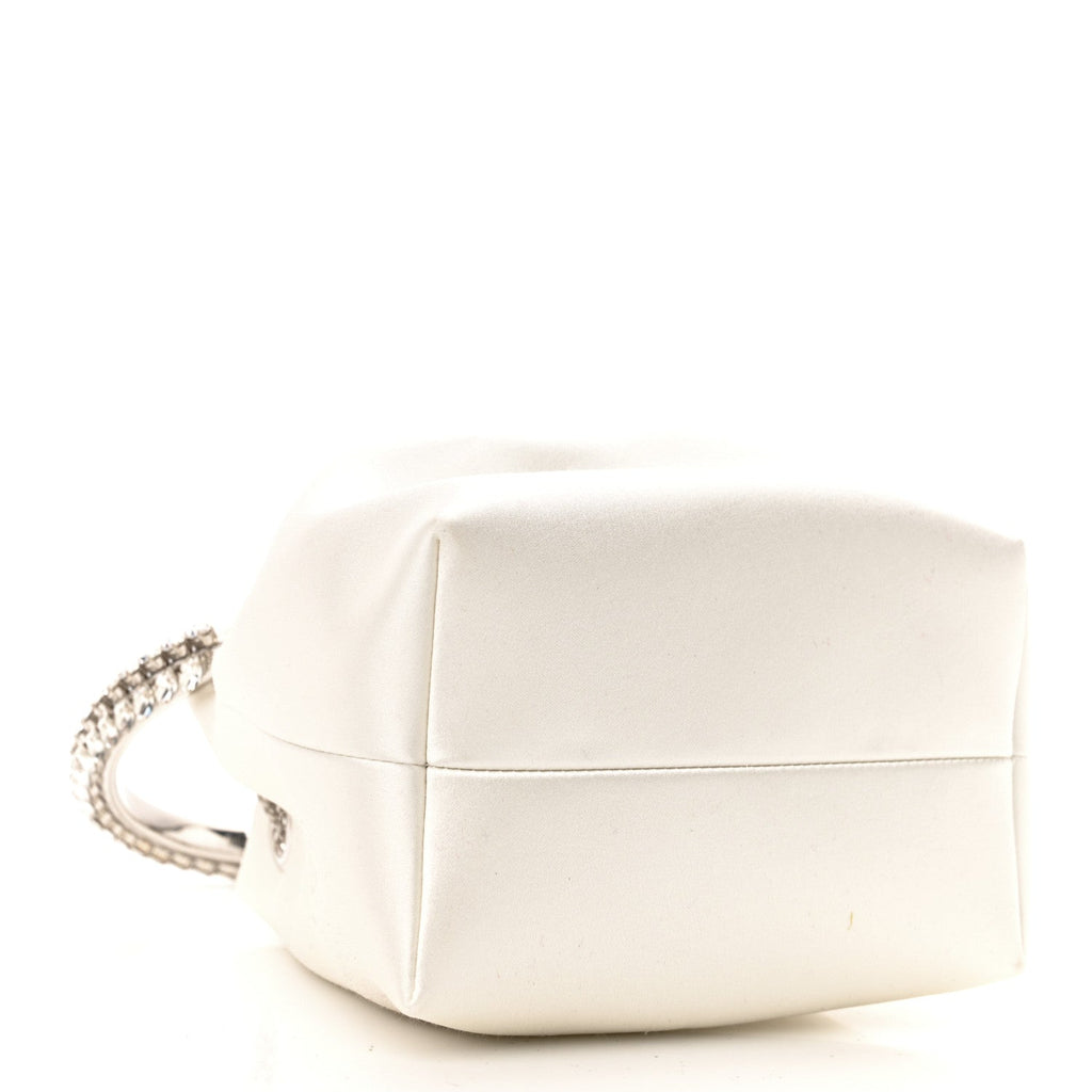Satin Crystal Embellished Top Handle Bon Bon Bag Ivory