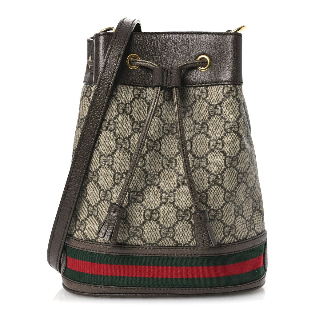 GG Supreme Monogram Web Small Ophidia Bucket Bag Brown