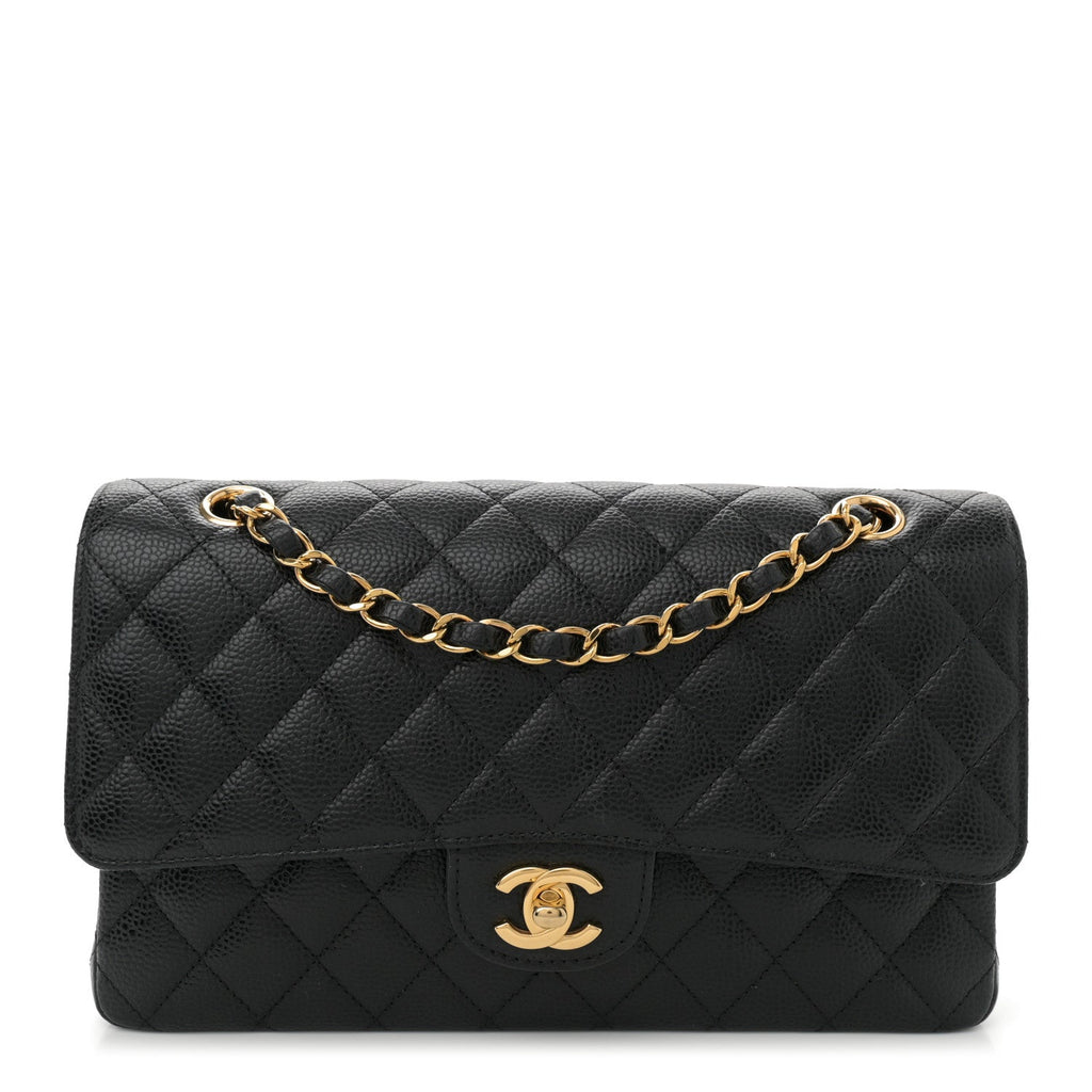 Caviar Quilted Medium Double Flap Black