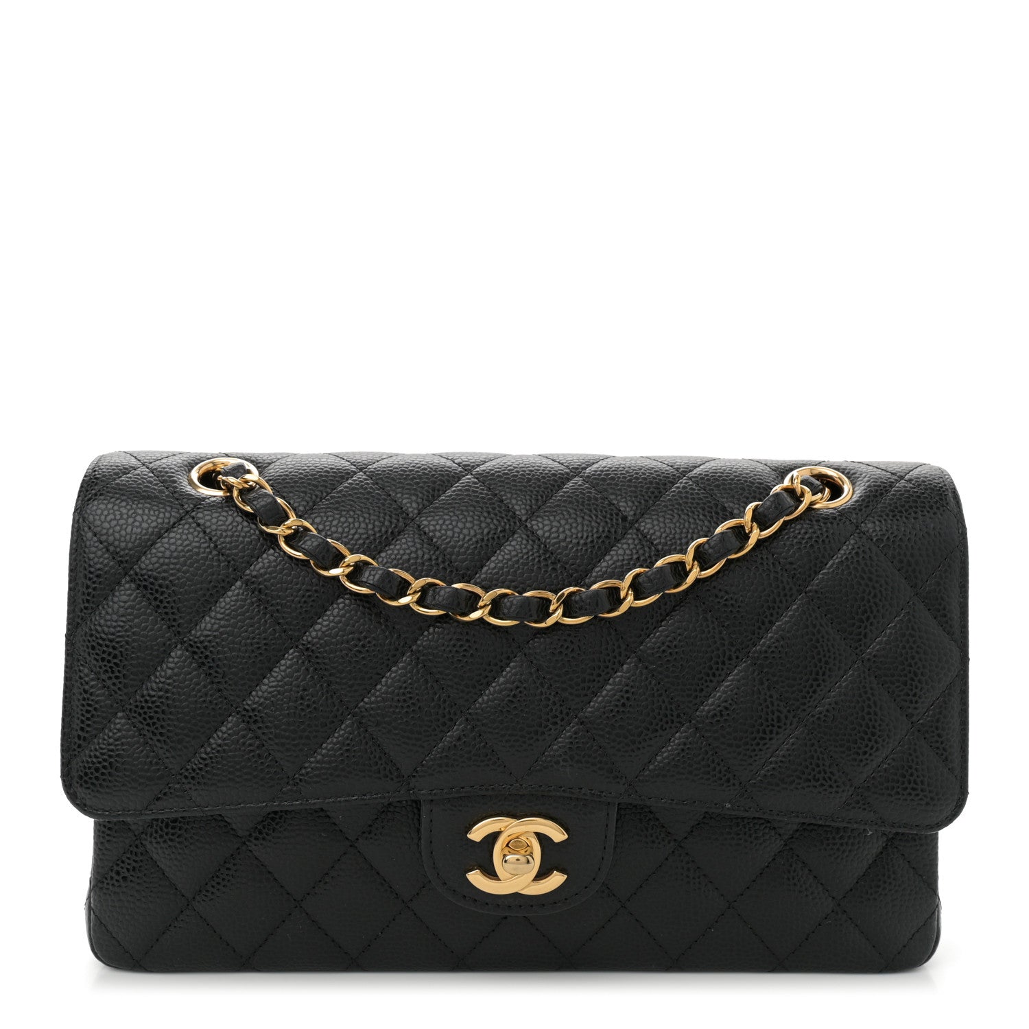 Caviar Quilted Medium Double Flap Black