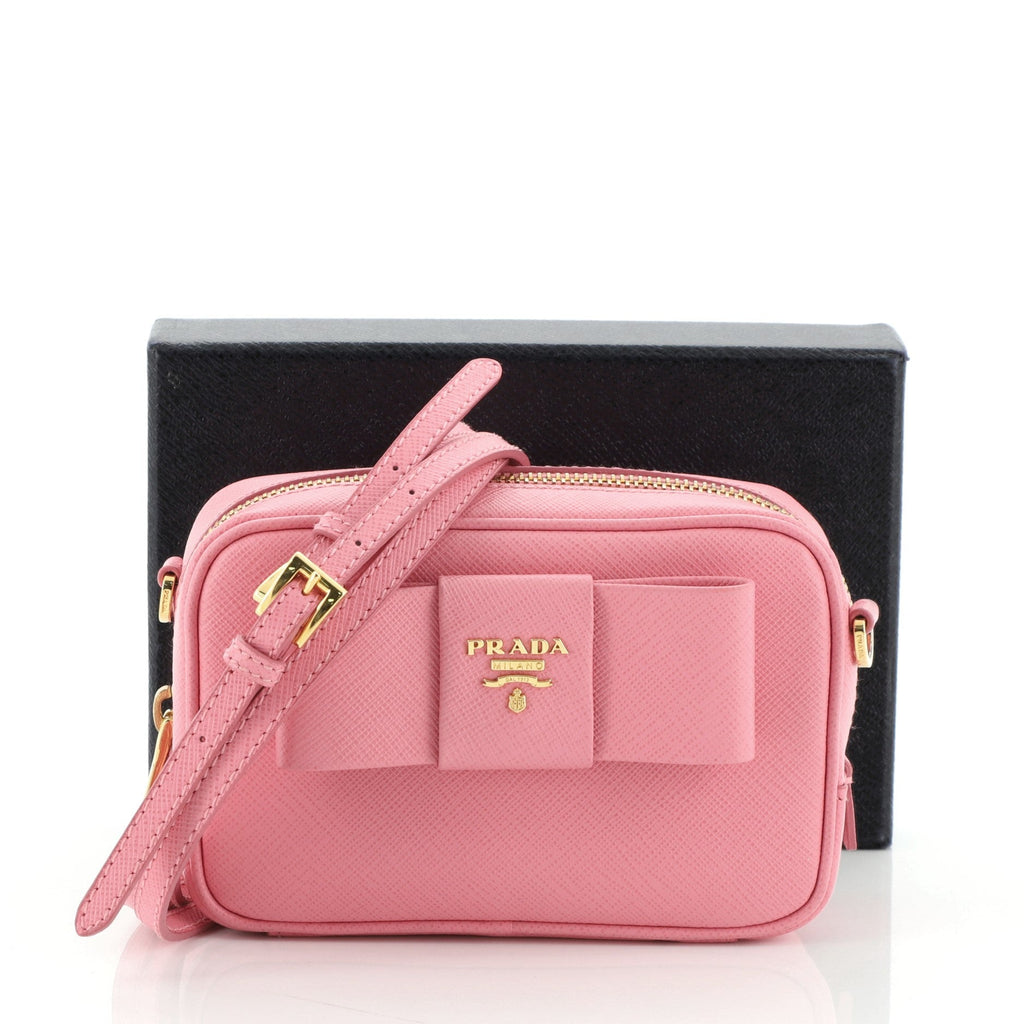 Bow Camera Crossbody Bag Saffiano Leather Mini