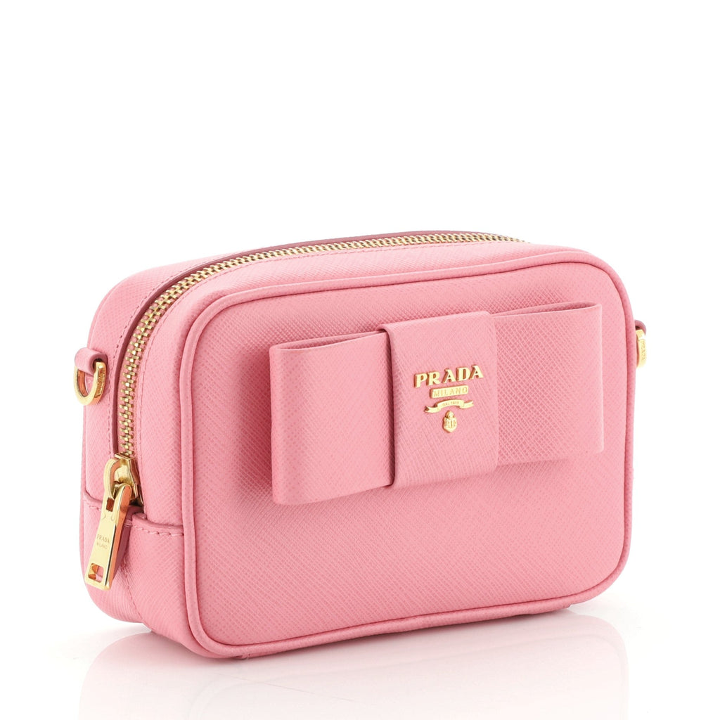 Bow Camera Crossbody Bag Saffiano Leather Mini