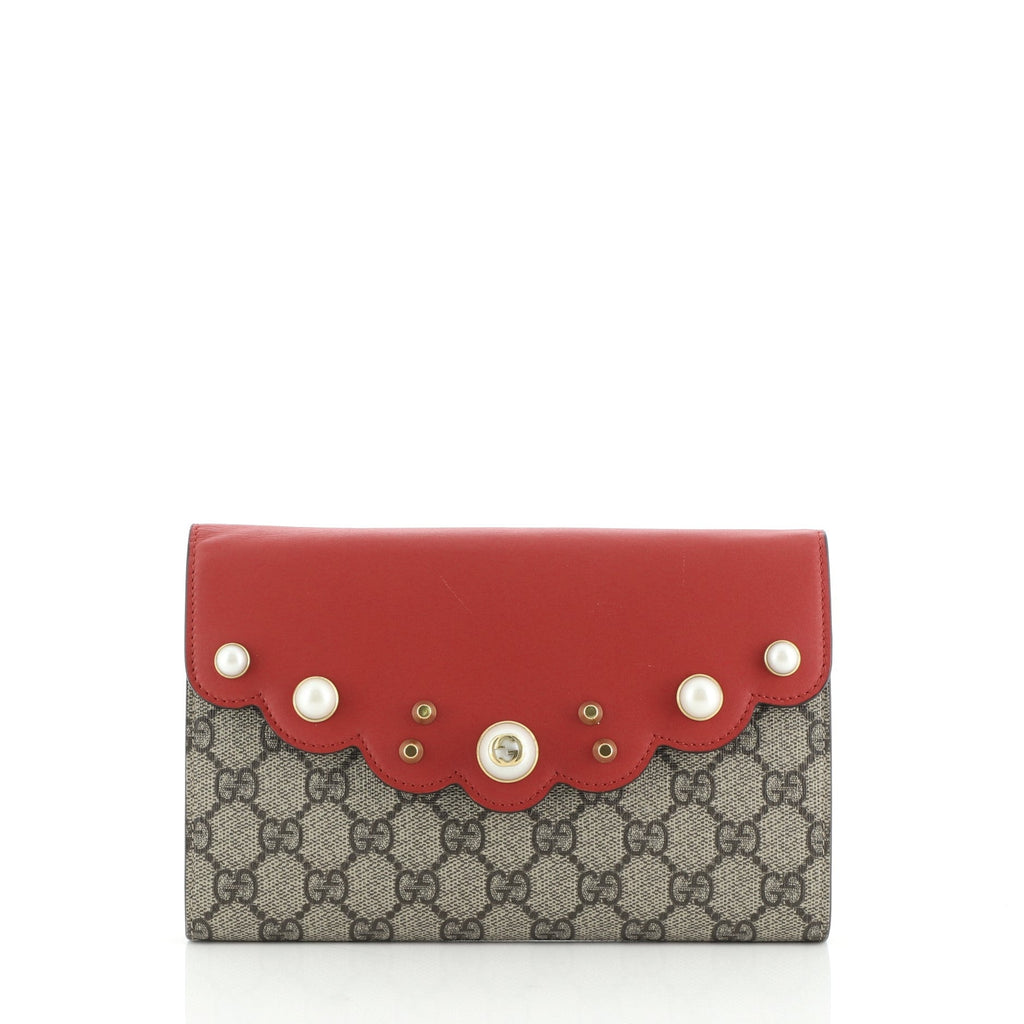 Pearly Peony Clutch GG Coated Canvas and Leather