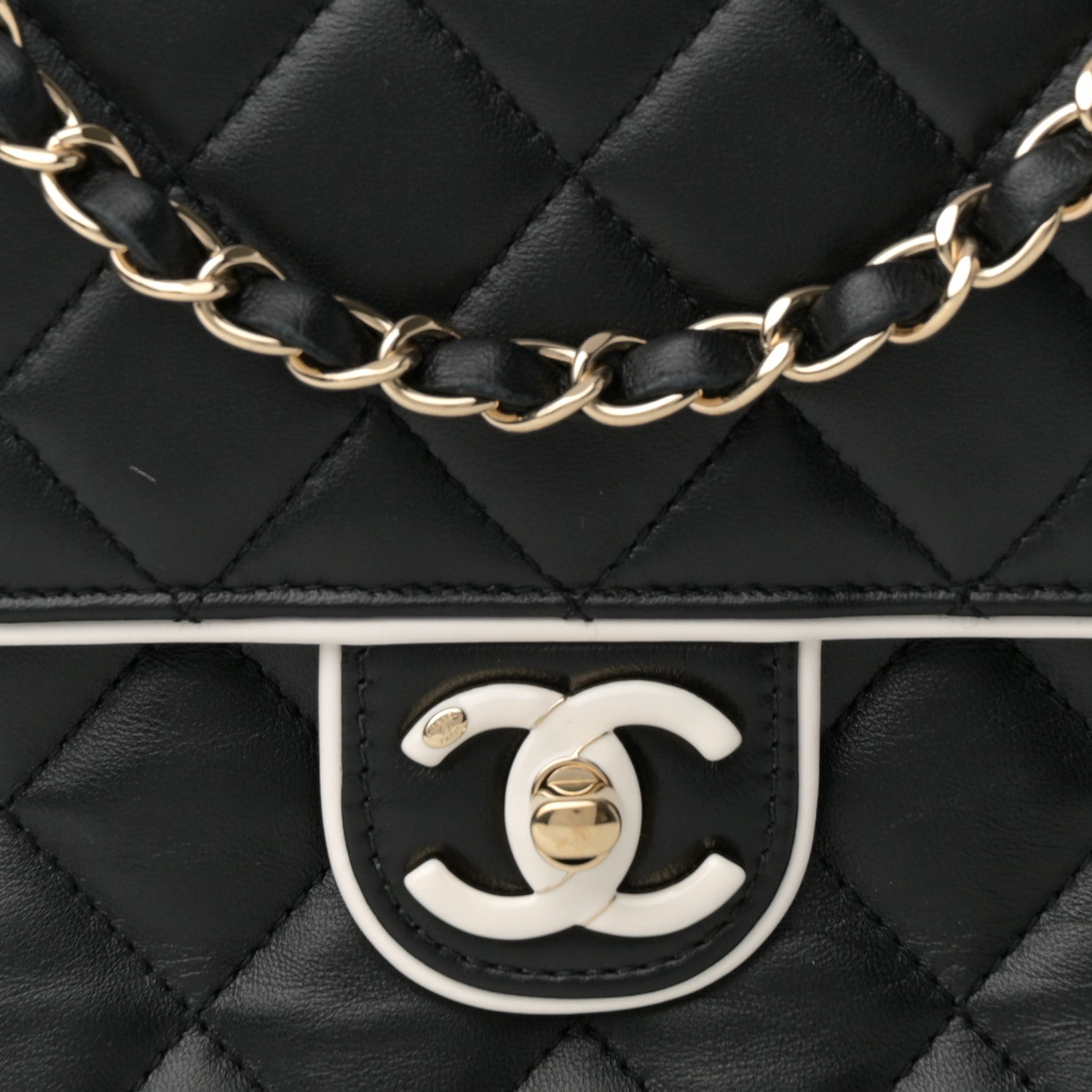Lambskin Quilted Resin CC Flap Bag Black White
