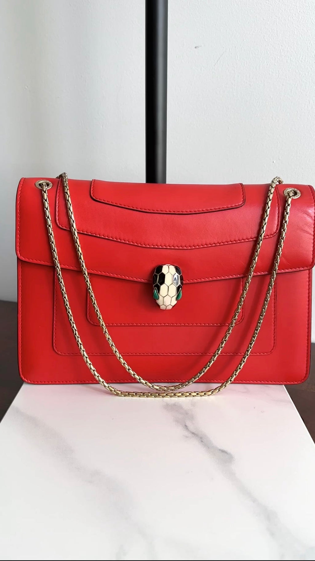 Bvlgari Red Leather Medium Serpenti Flap Bag