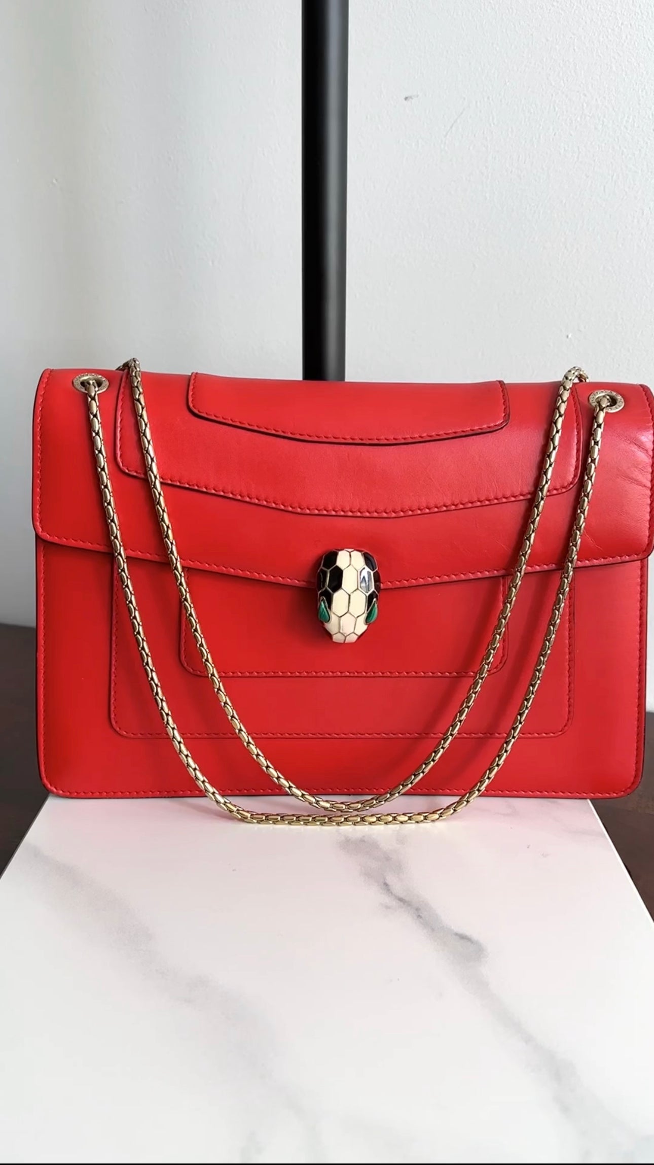 Bvlgari Red Leather Medium Serpenti Flap Bag