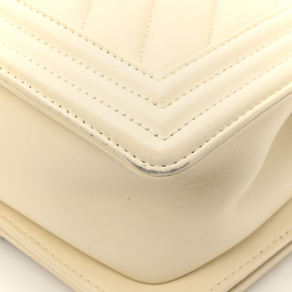 Calfskin Chevron Quilted Small Boy Flap White