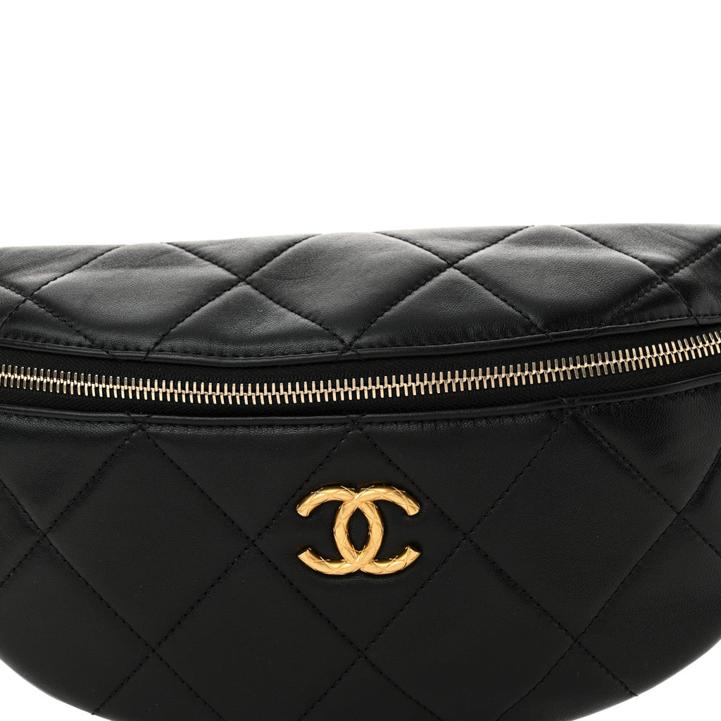 Lambskin Enamel Quilted Waist Bag Black