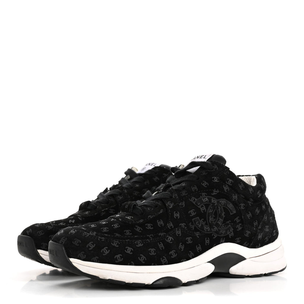 Suede Calfskin Printed CC Sneakers 38.5 Black