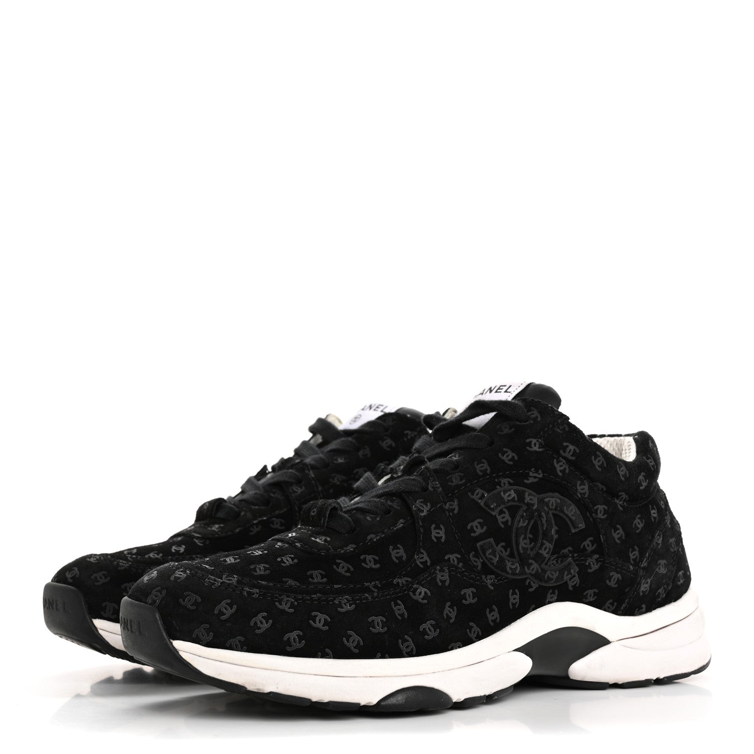 Suede Calfskin Printed CC Sneakers 38.5 Black