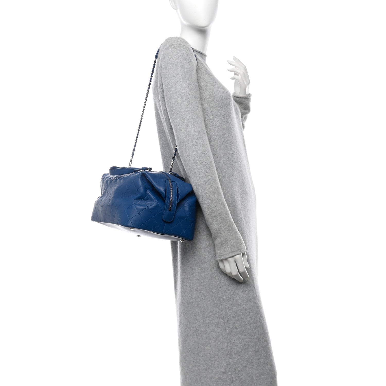 Calfskin Stitched Large Bowling Bag Blue