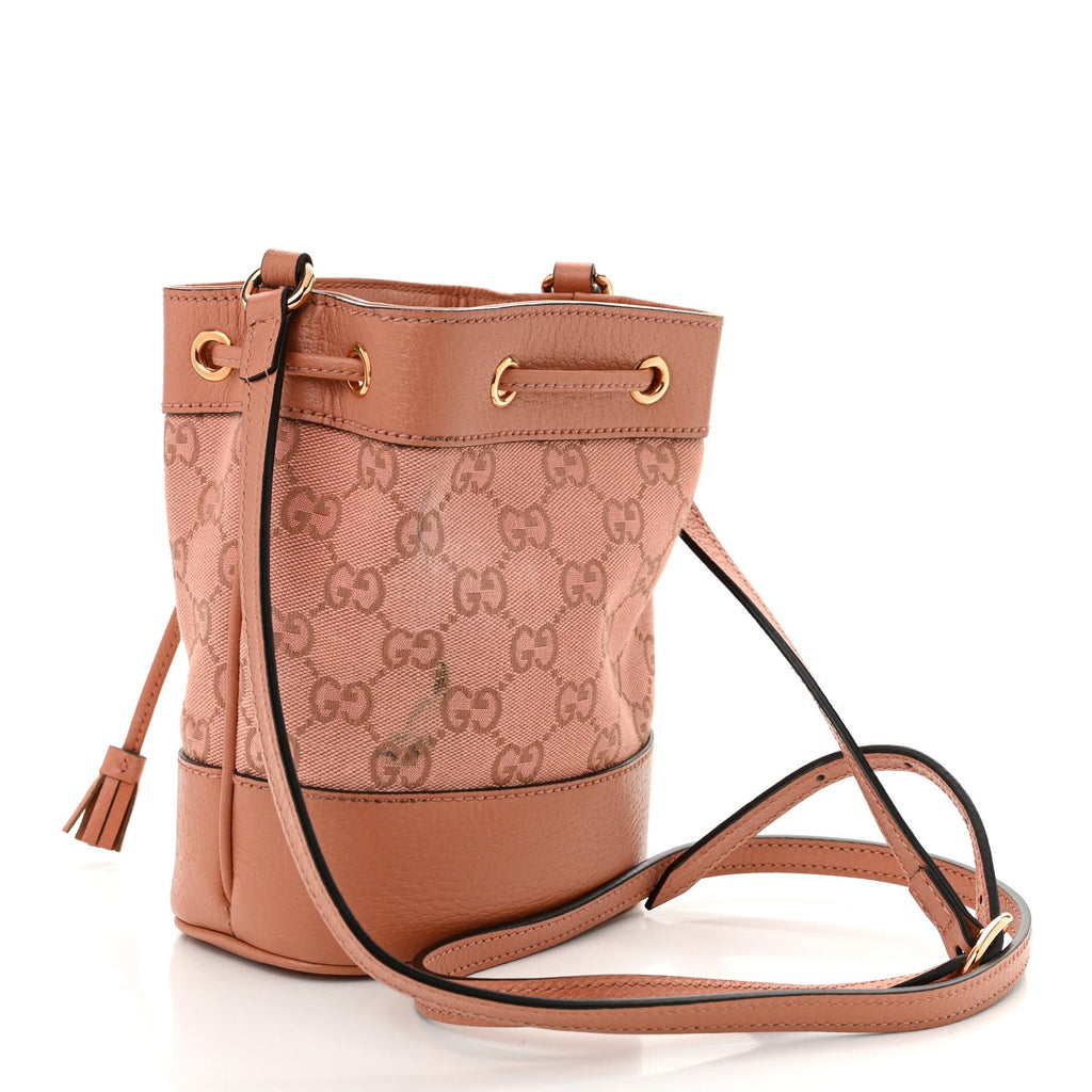 Monogram Textured Dollar Calfskin Mini Ophidia Bucket Cloche Rose Pink