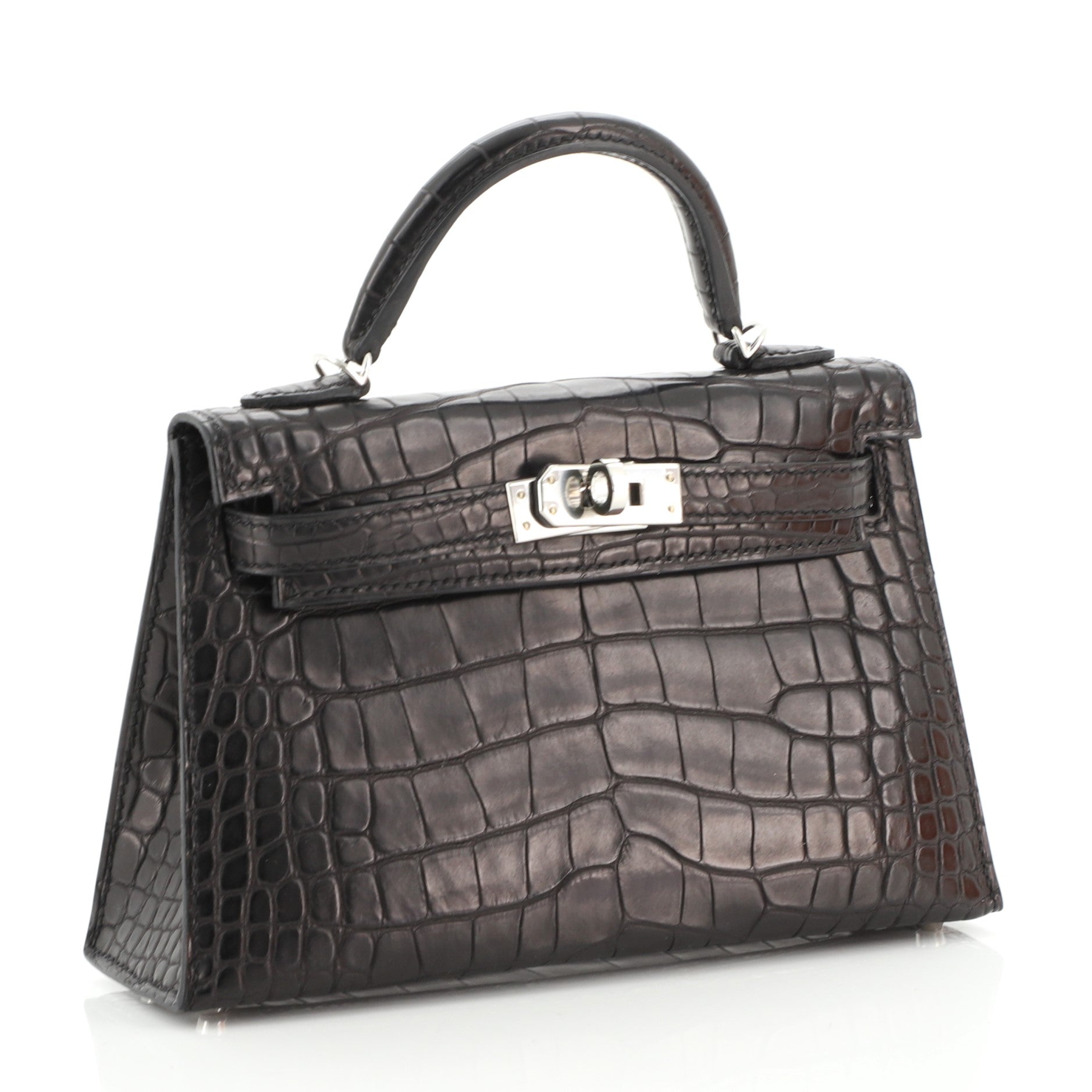 Kelly Mini II Handbag Noir Matte Alligator with Palladium Hardware 20